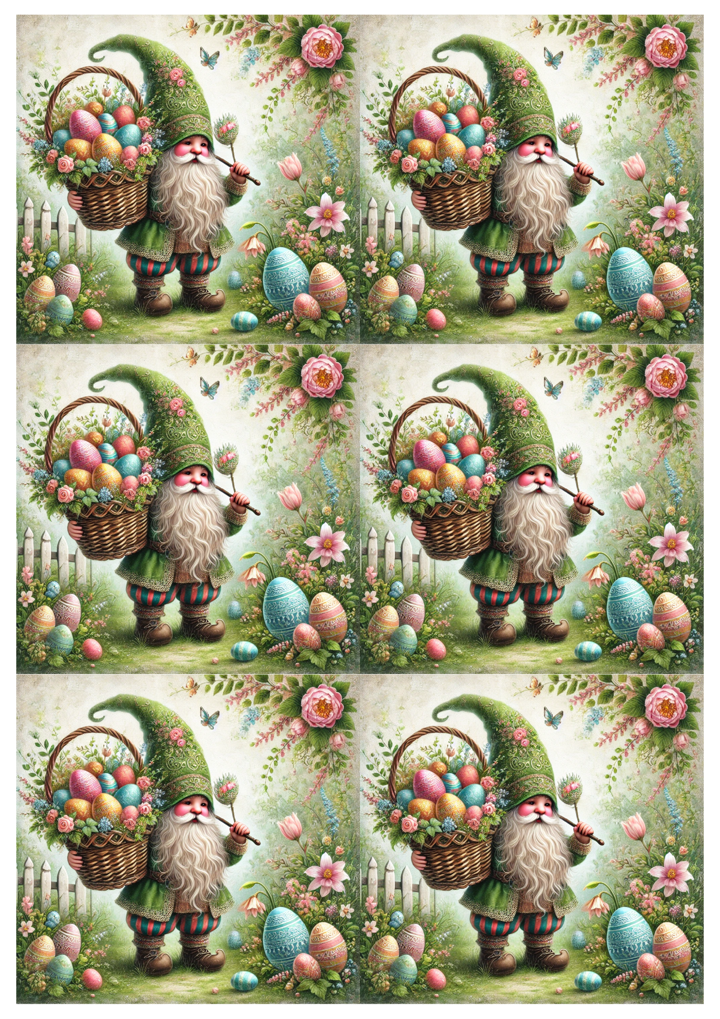 Reispapier für Decoupage, Kobold mit Osterkorb, 3 Collagen, Kat. Nr. 4061