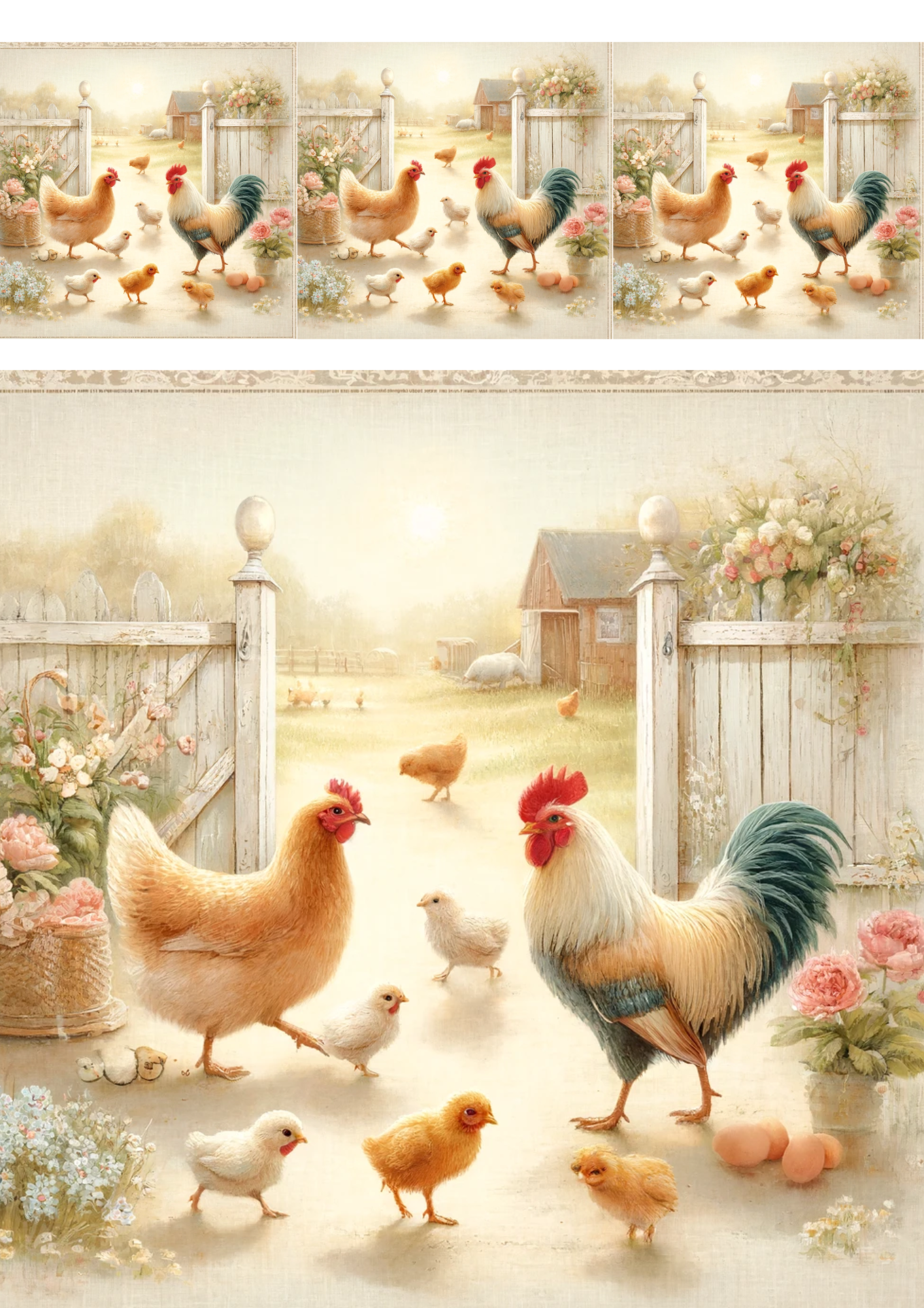 Reispapier für Decoupage Hühner, Hahn und Küken 4 Collage Kat. Nr. 4071