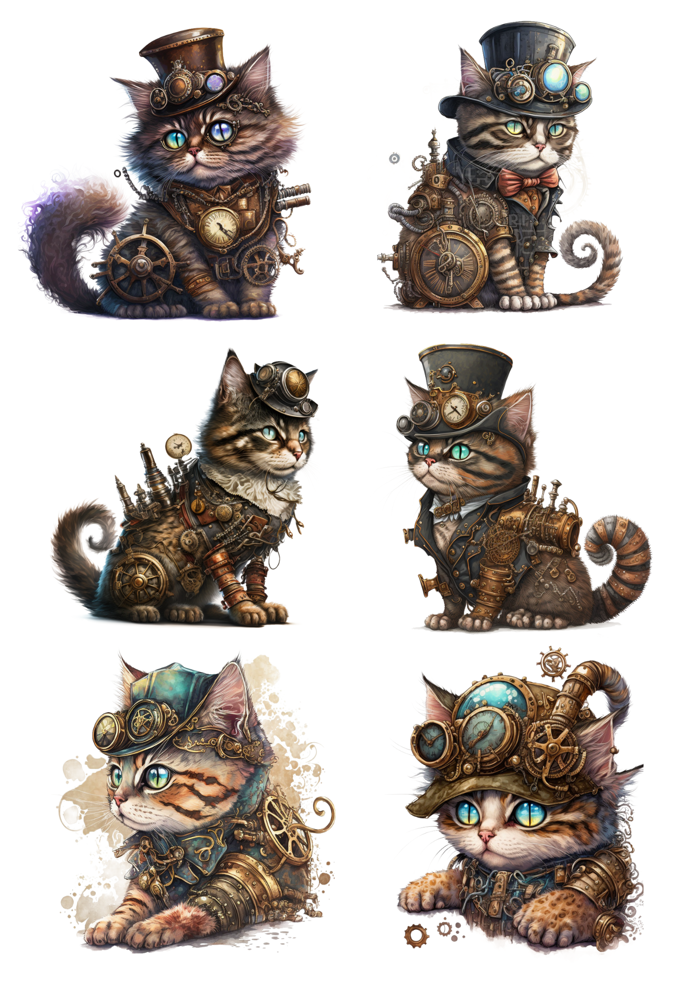 Reispapier für Decoupage Katze Steampunk Vinatge Collage Katze Nr. 4142