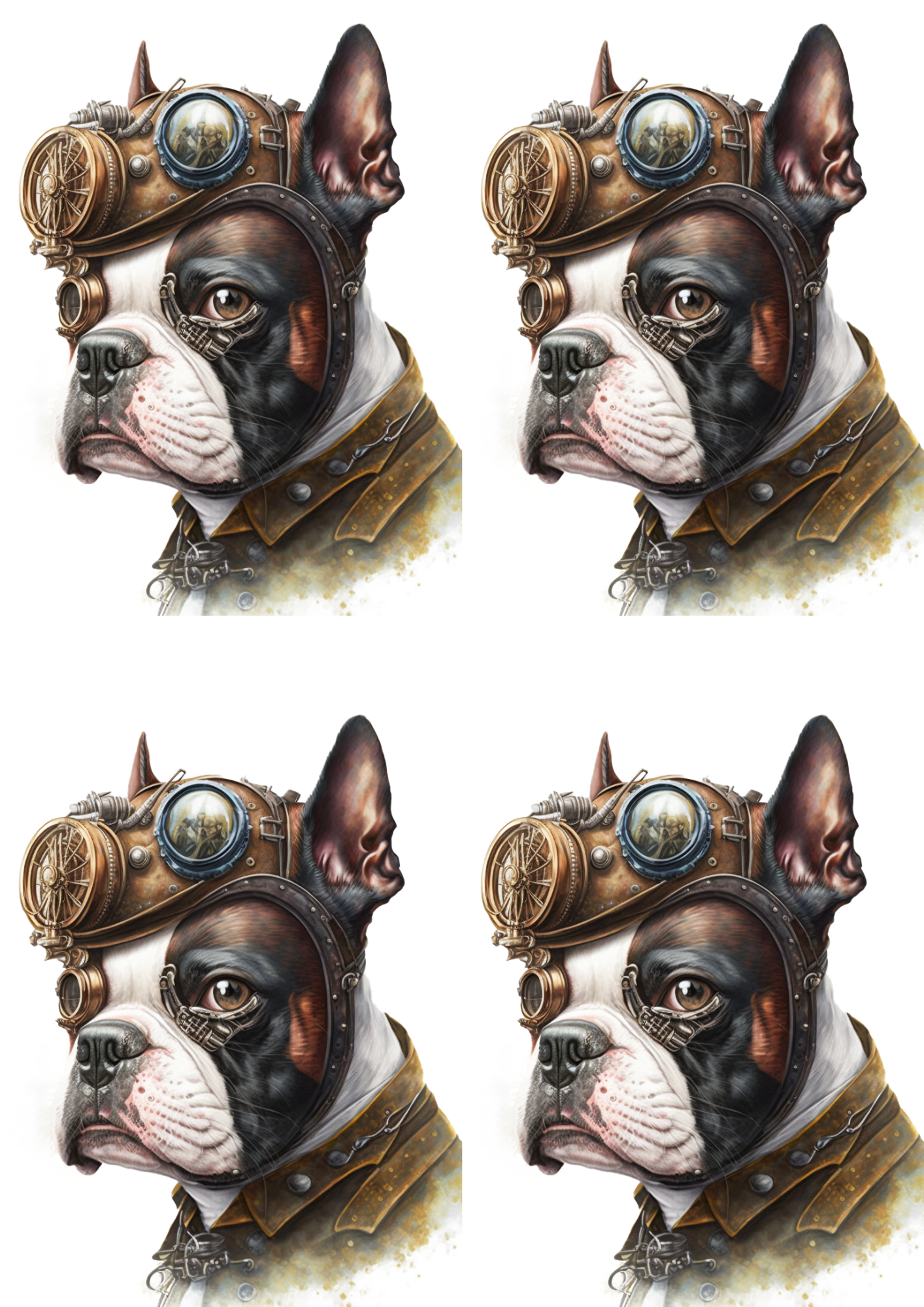 Reispapier für Decoupage Französische Bulldogge Steampunk Hund Collage Katze Nr. 4144