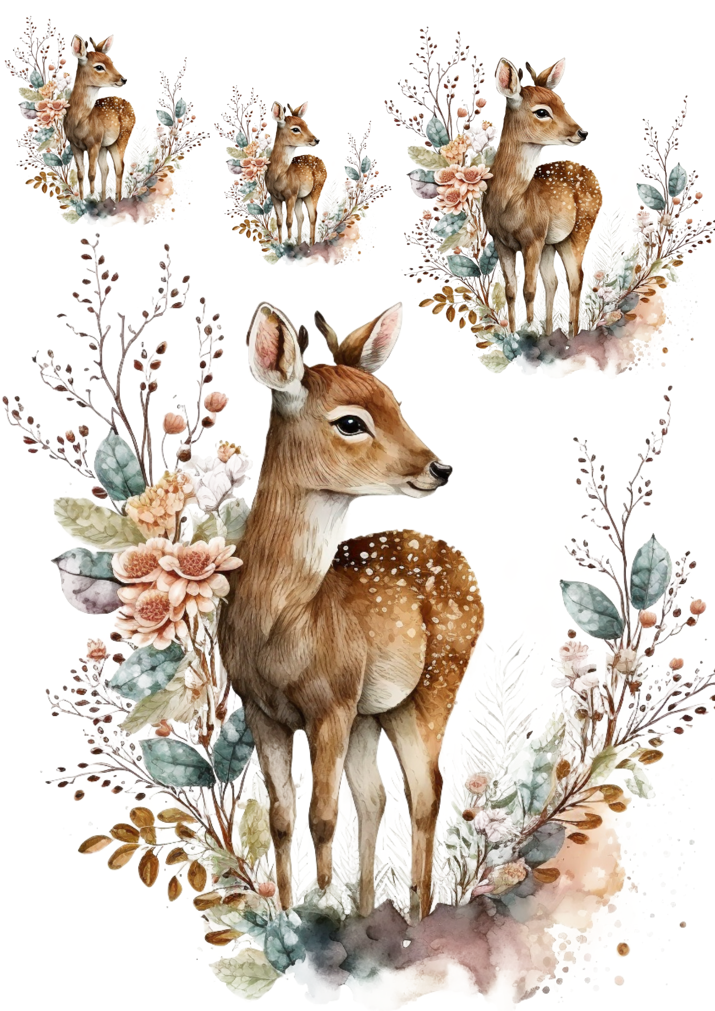 Reispapier für Decoupage, kleines Reh, Aquarell-Collage, Kat. Nr. 4184