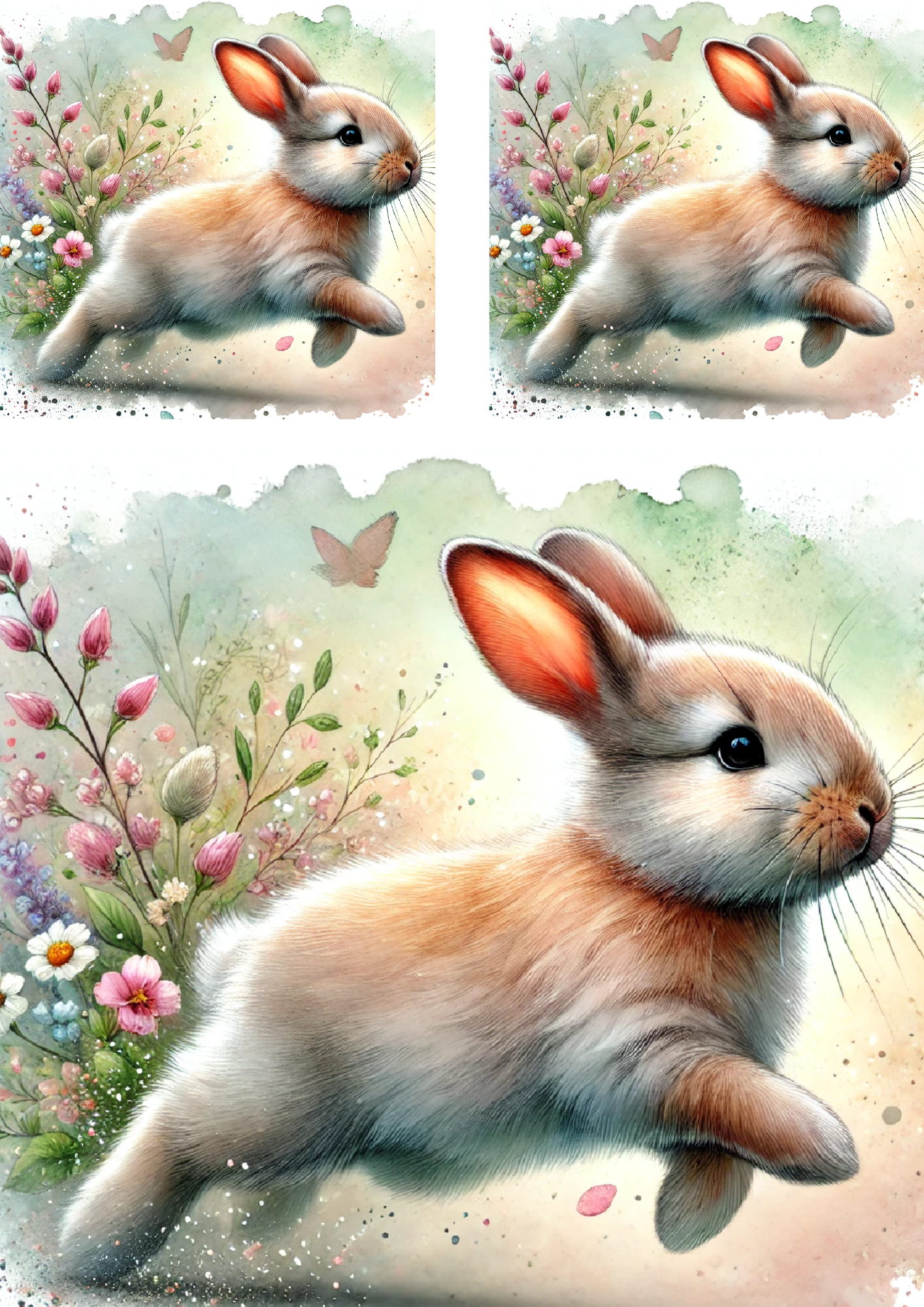 Reispapier für Decoupage Running Bunny Aquarellcollage Kat. Nr. 4228