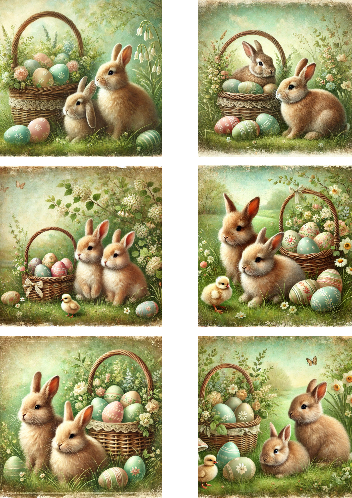 Reispapier für Decoupage Osterhasen mit Korb voller Ostereier 3 Schabby Chic Collage Kat. Nr. 4273