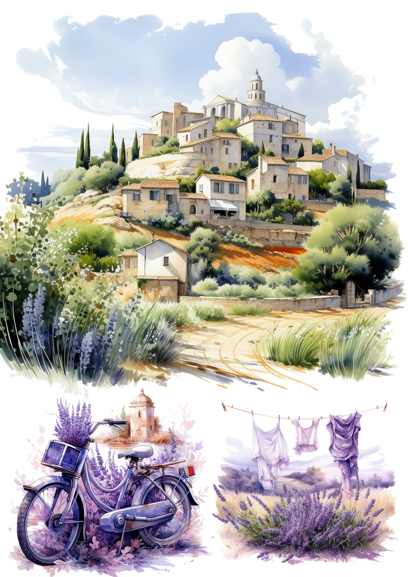 Rice Paper For Decoupage Residence In Provence And Lavender Collage Cat. No. 4347