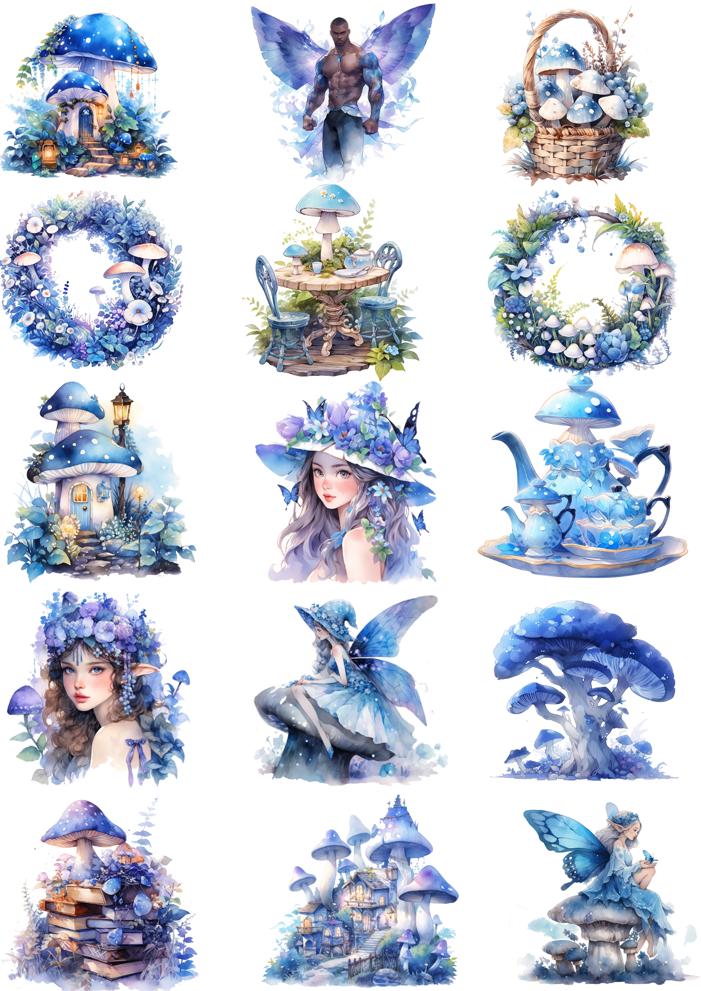 Reispapier für Decoupage, Blaue Märchenland-Collage, Kat. Nr. 4381