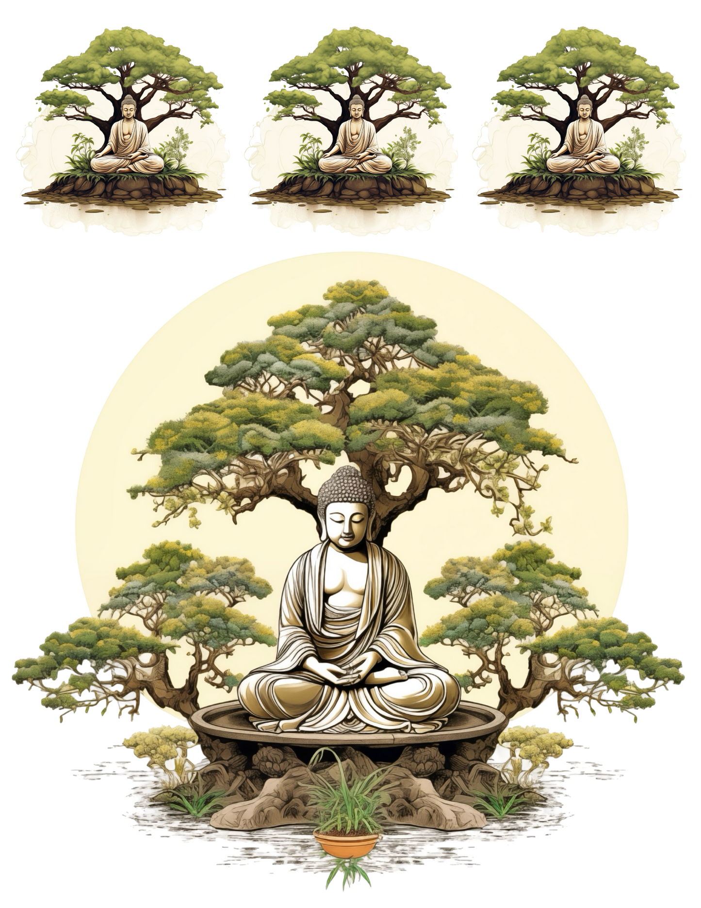 Reispapier für Decoupage, Buddha meditiert unter heiligem Baum, vollständige Kat.-Nr. 4528
