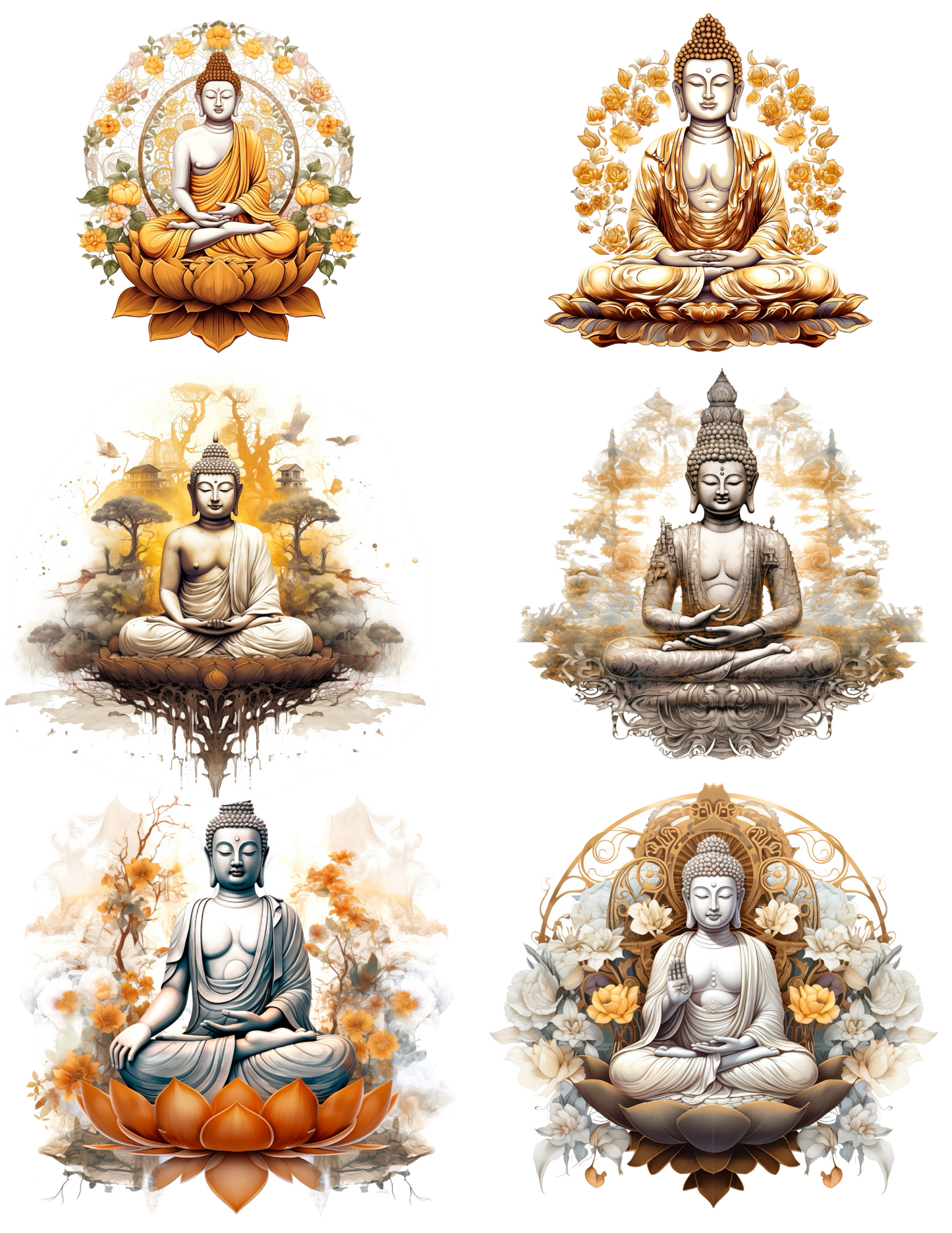 Reispapier für Decoupage, meditierender Buddha in Lotusblüte, 2 Collagen, Kat.-Nr. 4557