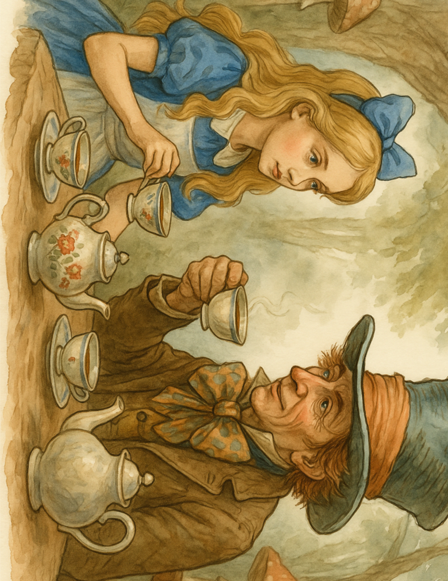 Reispapier für Decoupage, Collage „Alice im Wunderland und der verrückte Hutmacher“, Kat. Nr. 4561