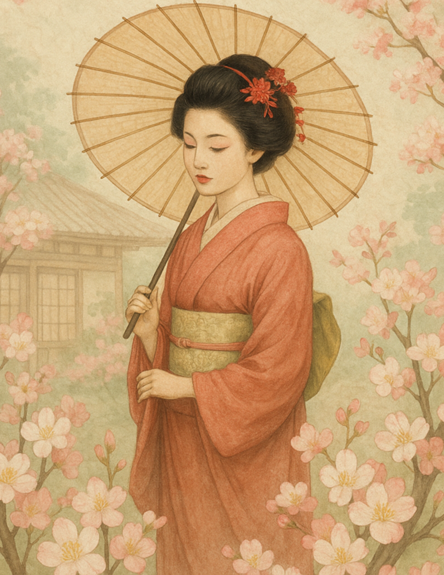 Reispapier für Decoupage Geisha mit Regenschirm, voll, Kat. Nr. 4566