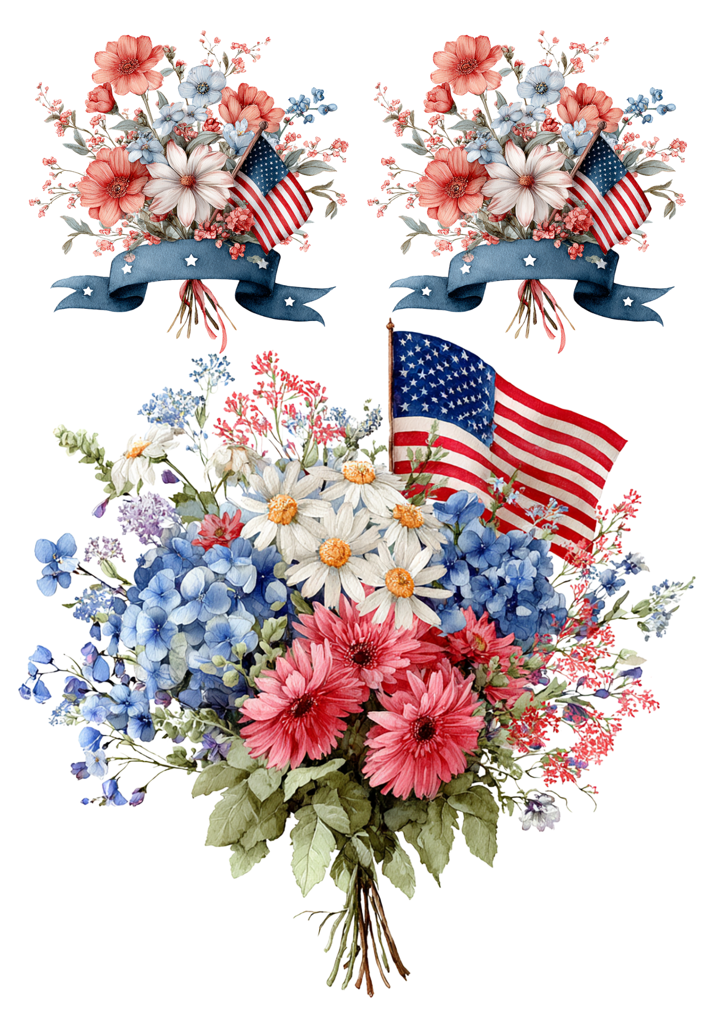 Reispapier für Decoupage-Blumensträuße mit amerikanischer Flagge für die Collage zum Unabhängigkeitstag, Kat.-Nr. 4657