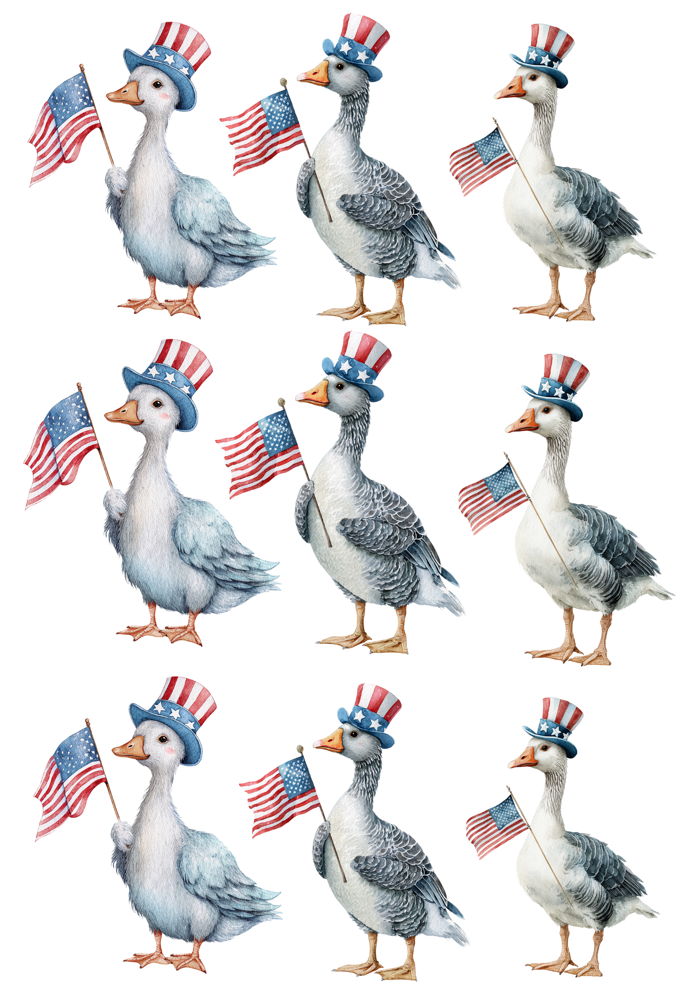 Reispapier für Decoupage-Gans mit amerikanischer Flagge zum Unabhängigkeitstag, Kat.-Nr. 4662
