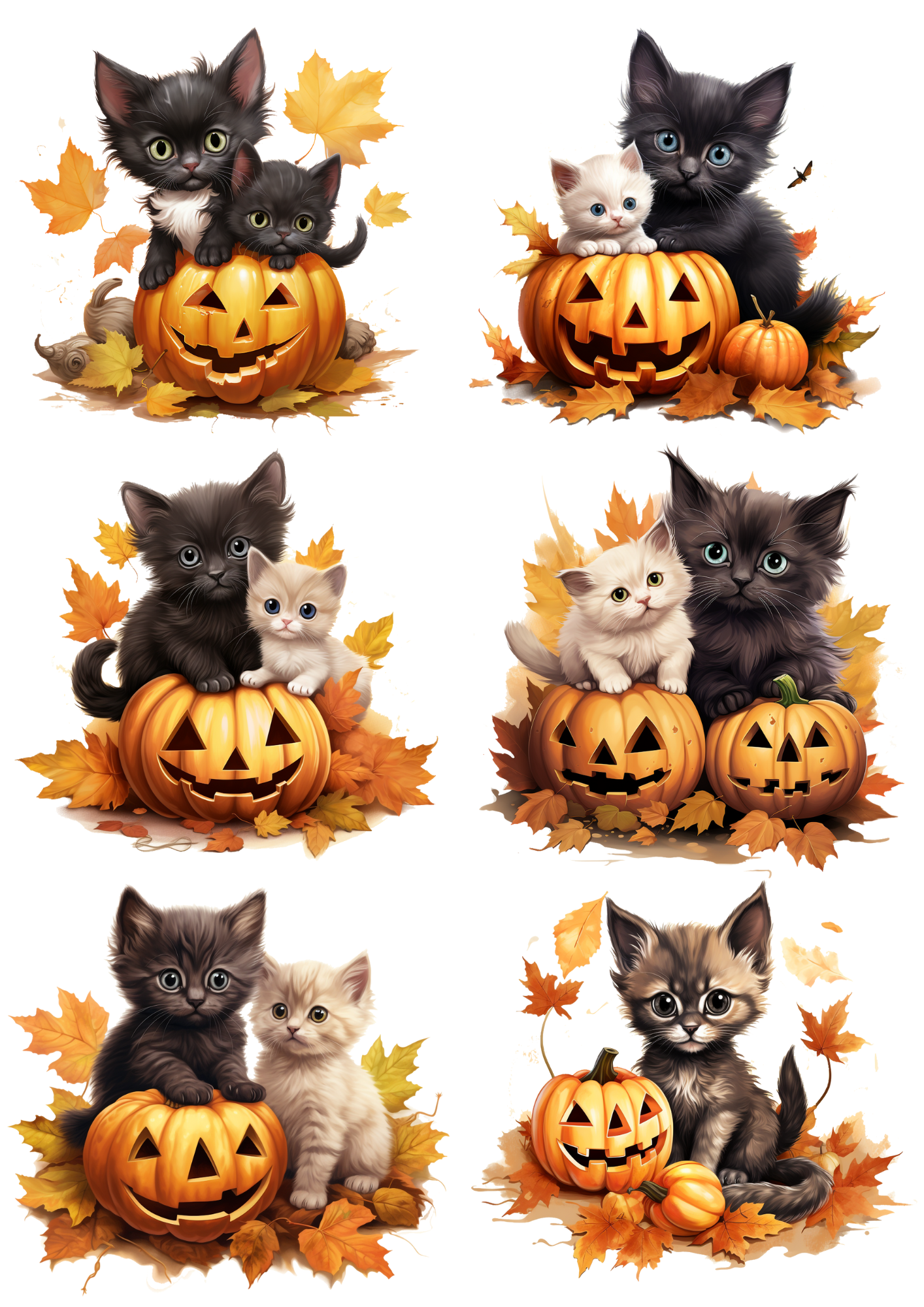 Reispapier für Decoupage Halloween Kleine Kätzchen auf Kürbissen Kat. Nr. 4665