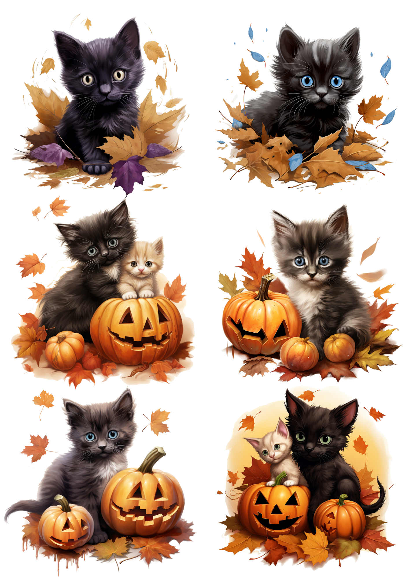 Reispapier für Decoupage Halloween Kleine Kätzchen auf Kürbissen Kat. Nr. 4666