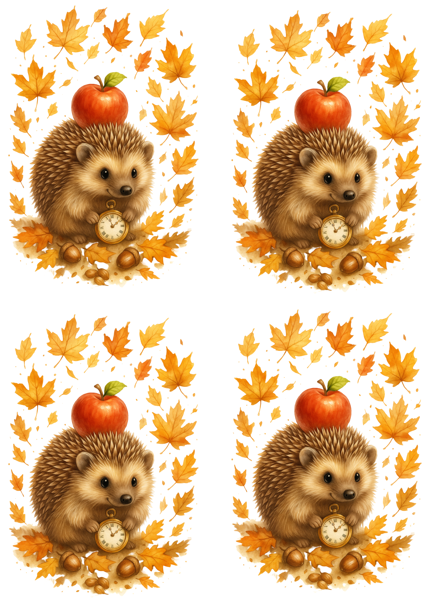 Reispapier für Decoupage Herbst-Igel mit Uhrencollage Kat. Nr. 4685