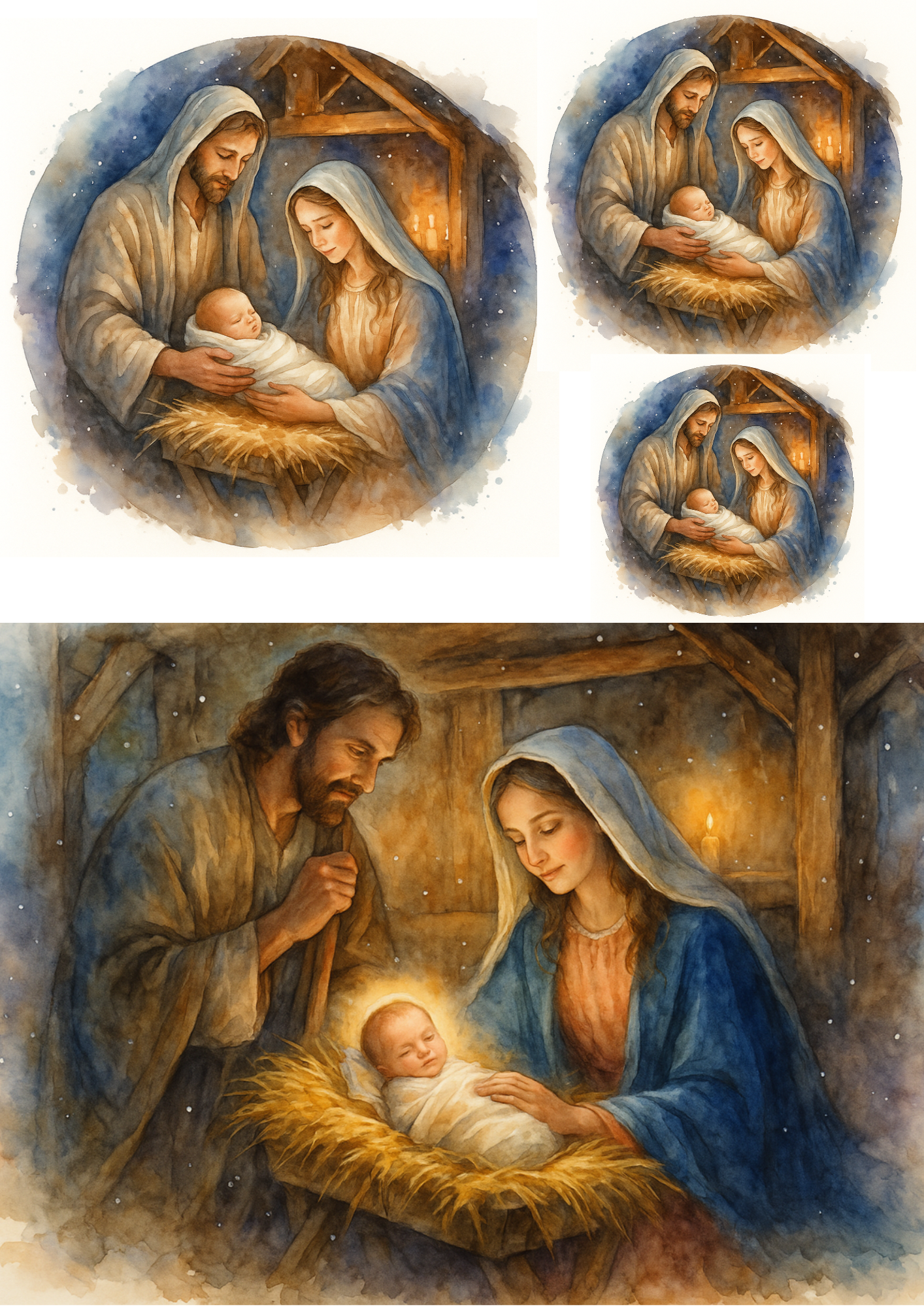 Rice Paper For Decoupage Jesus And The Holy Family In The Bethlehem Manger Collage Cat. No. 4743