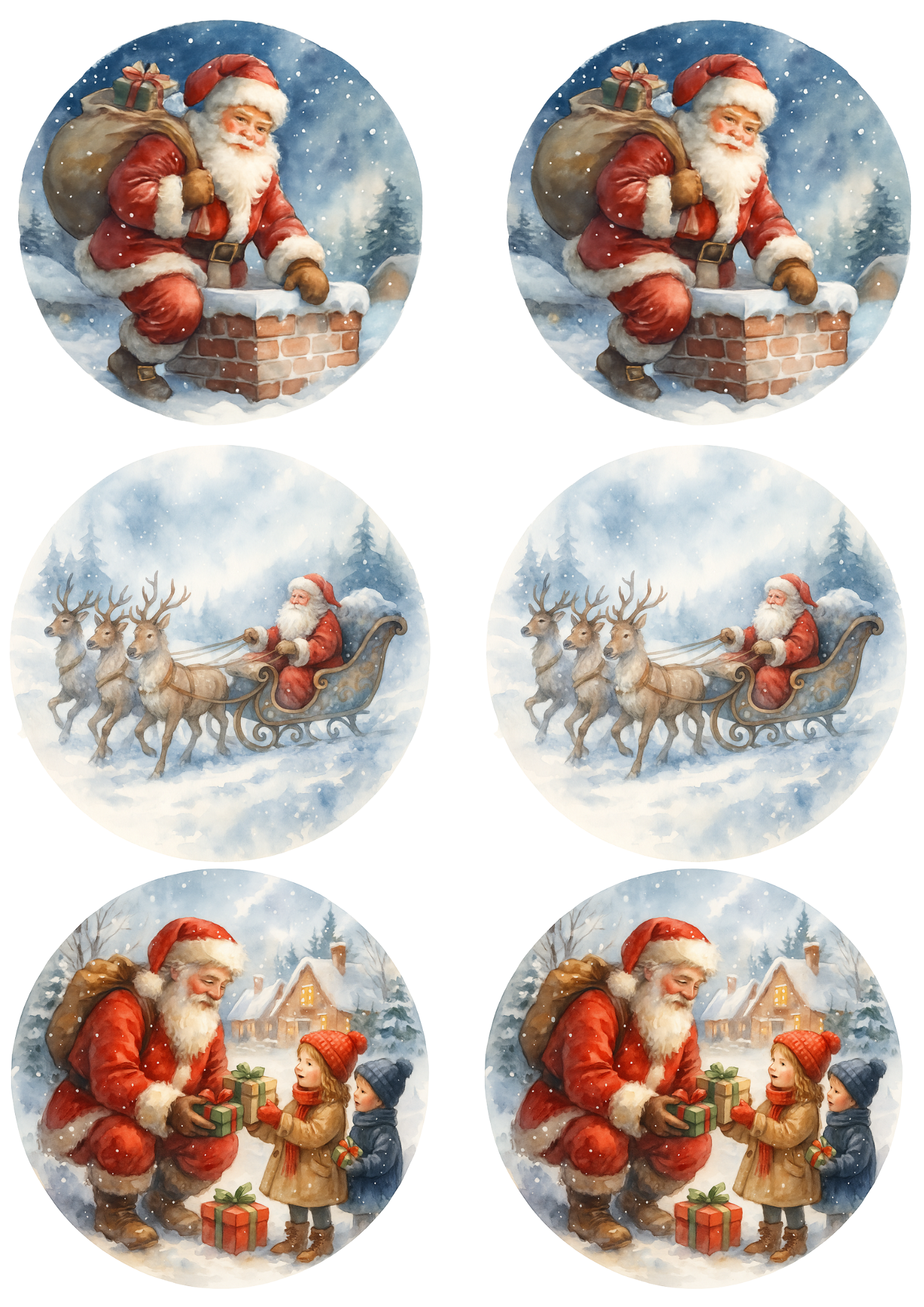 Rice Paper For Decoupage Santa Claus With Gifts In Circles Collage Cat. No. 4754