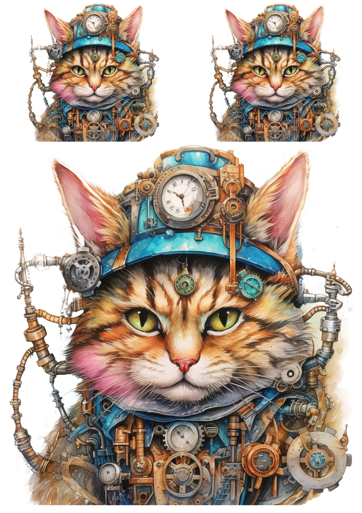 Reispapier für Decoupage Steampunk-Katzencollage Kat. Nr. 4822