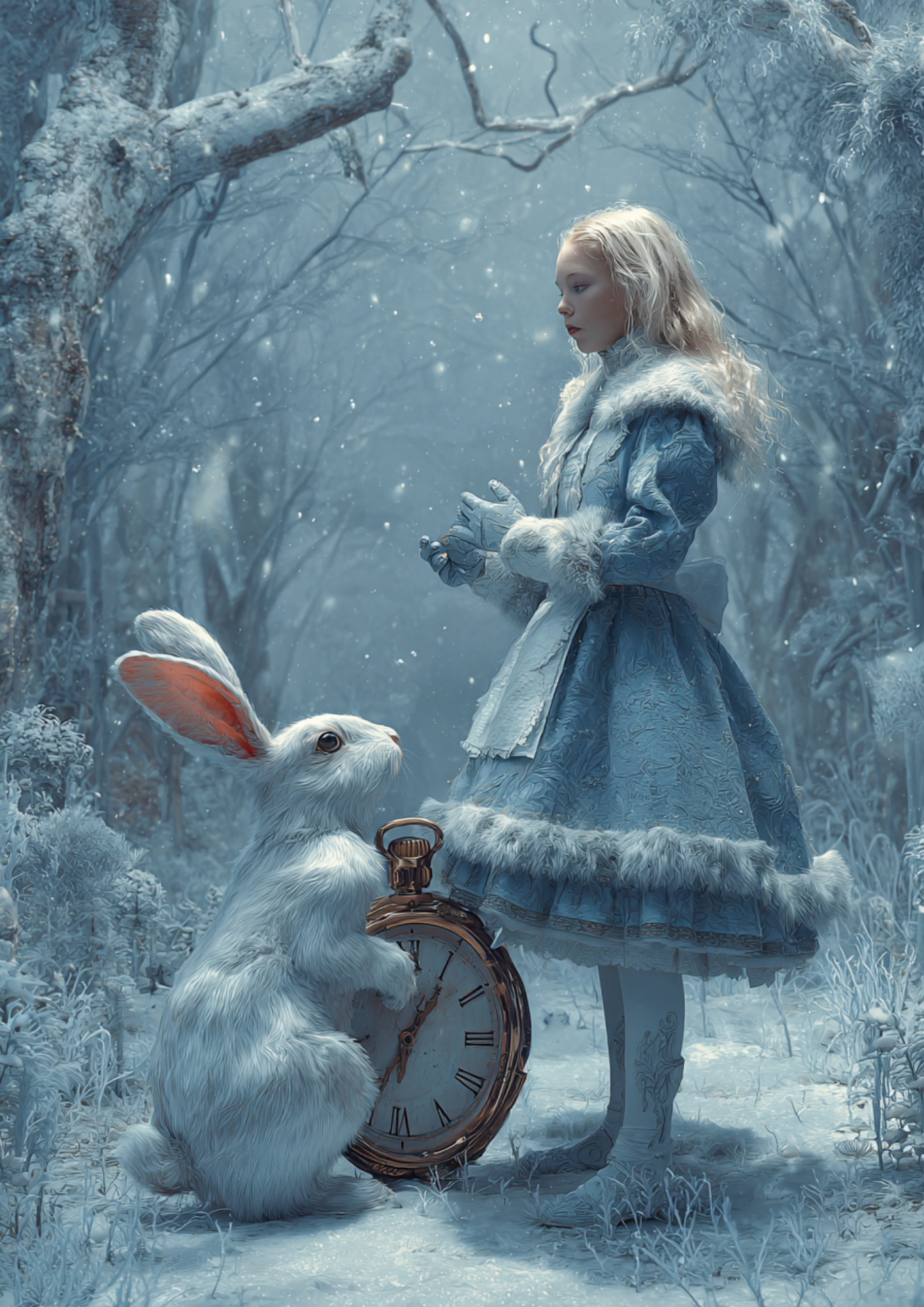 Reispapier für Decoupage Alice im Wunderland mit dem weißen Kaninchen im Winter, vollständige Kat.-Nr. 4830
