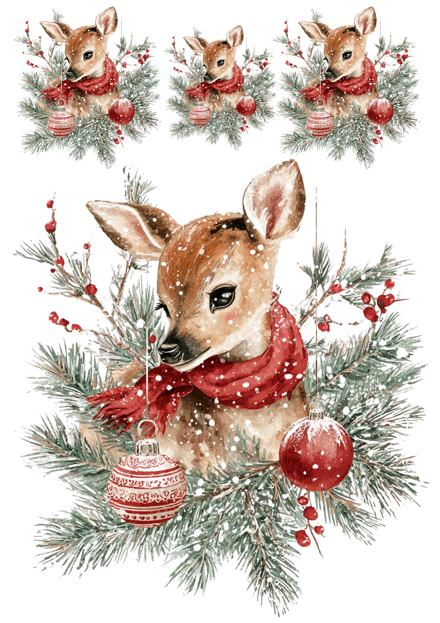 Rice Paper For Decoupage Christmas Deer Collage Cat. No. 4897