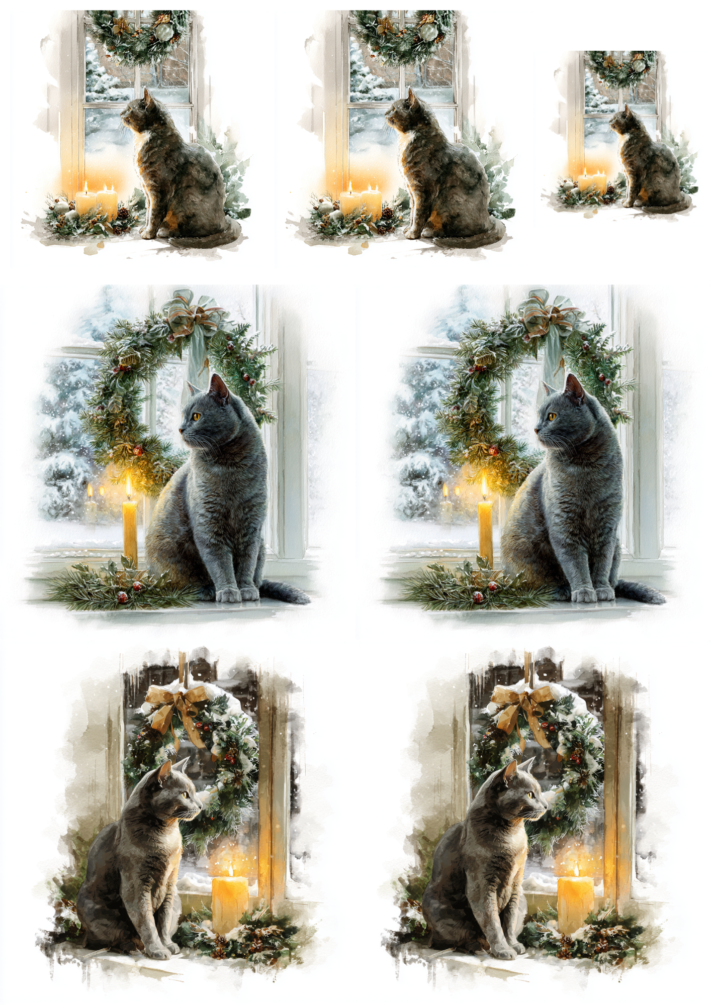 Reispapier für Decoupage Weihnachtskatze auf der Fensterbank Collage Kat. Nr. 4902