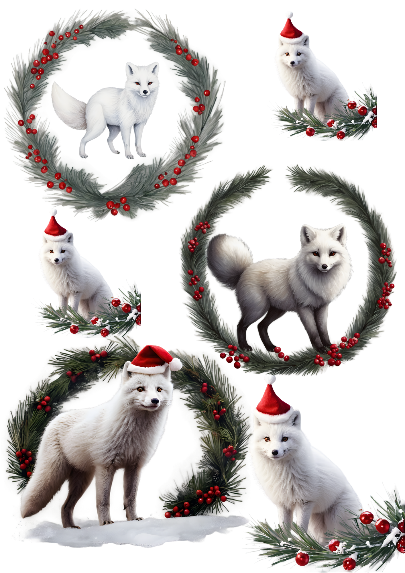 Rice Paper For Decoupage Arctic Fox In Christmas Scenery Collage Cat. No. 4915