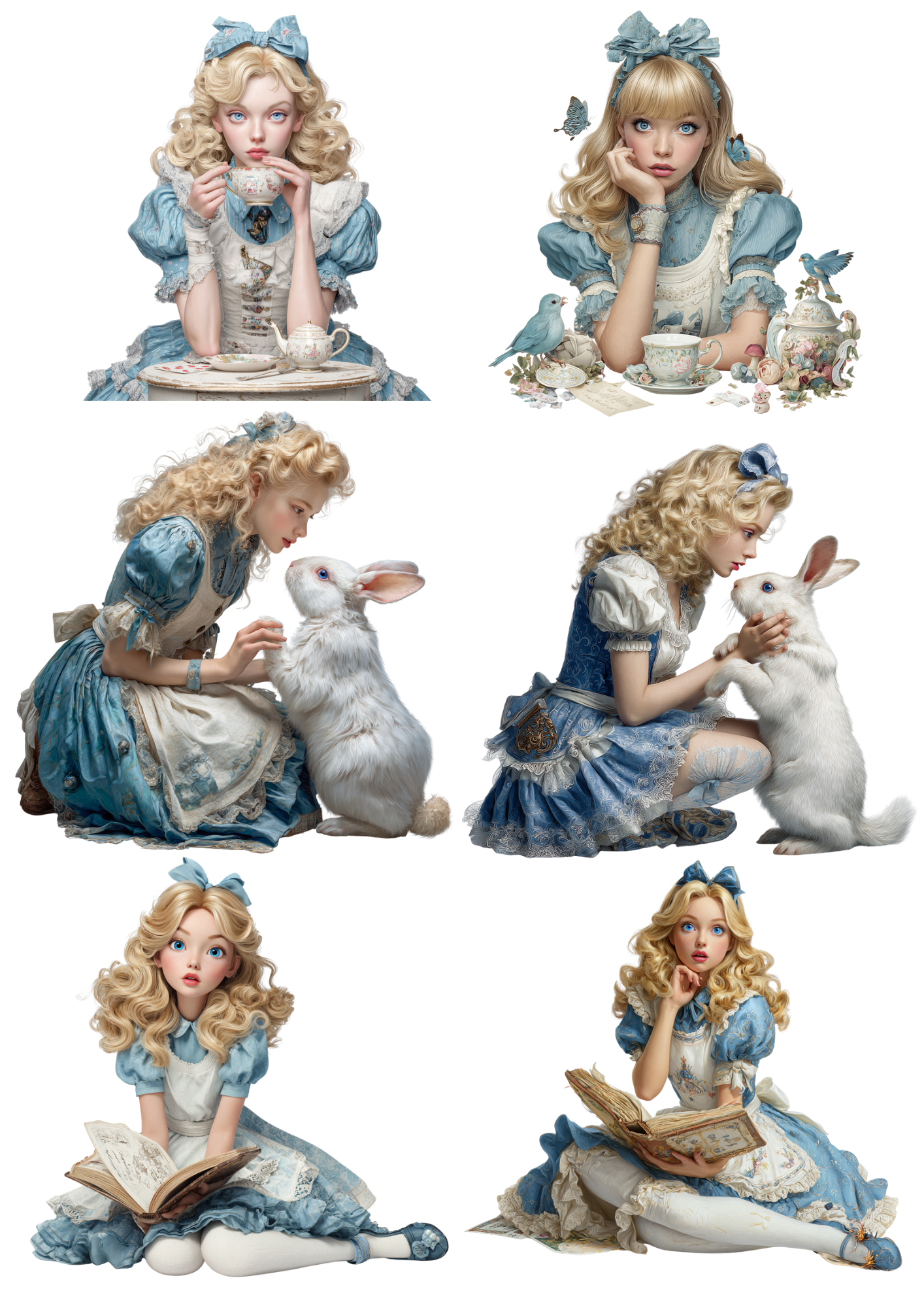 Reispapier für Decoupage Alice im Wunderland mit der weißen Kaninchen-Collage Kat. Nr. 4971