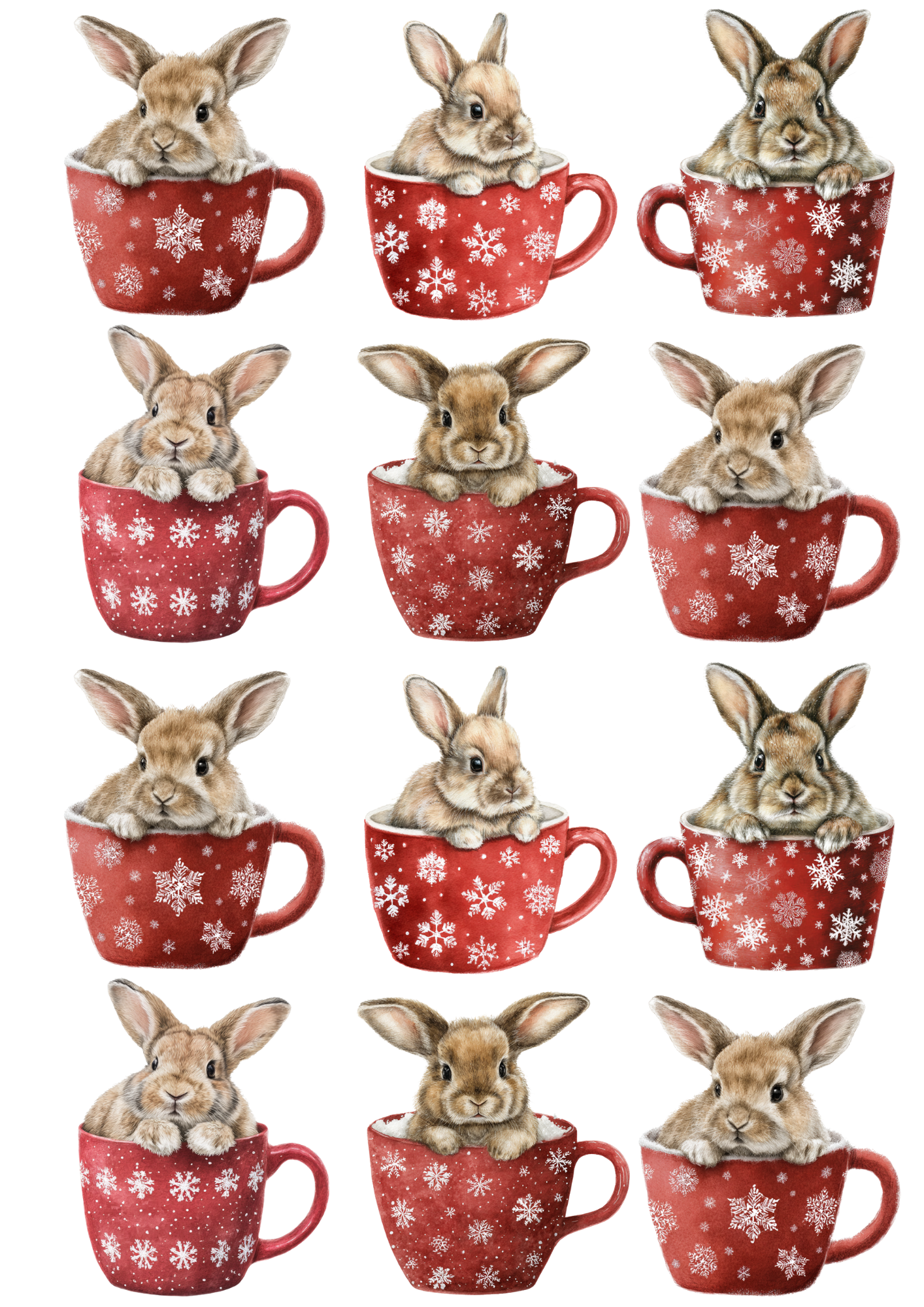 Rice Paper For Decoupage Bunny in a Cup Collage Cat. No. 5115
