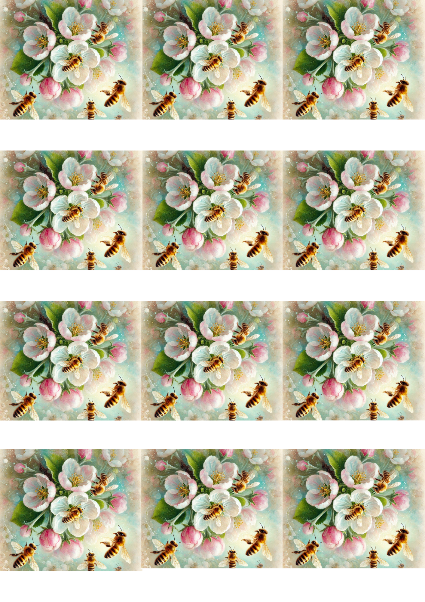 Rice Paper For Decoupage Bees On A Blooming Apple Tree 4 Collage Cat No. 5170