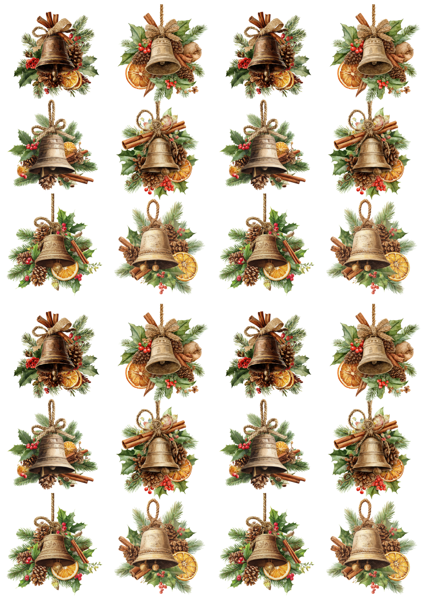 Rice Paper for Decoupage Rustic Christmas Bells Collage Cat. No. 5204