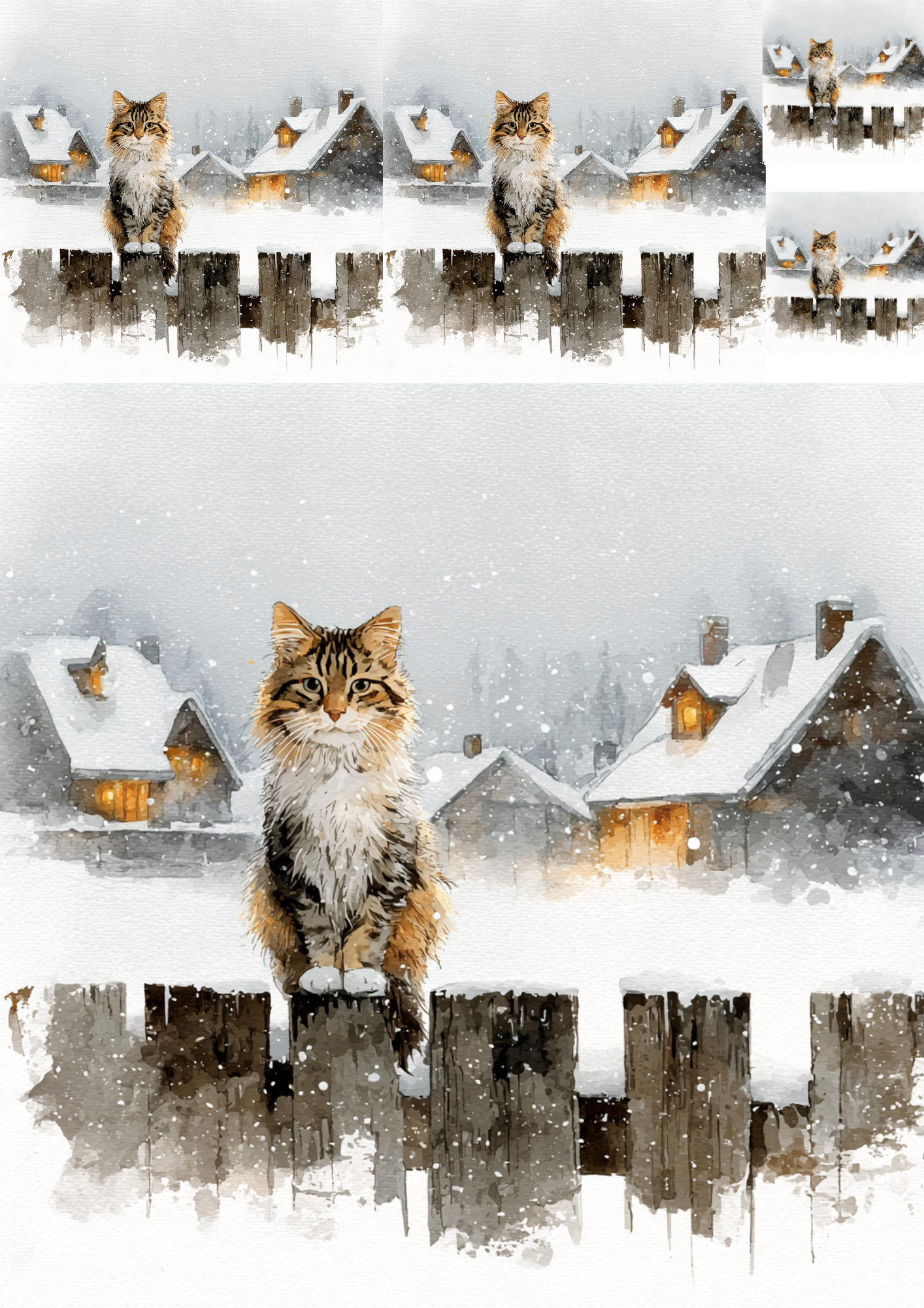 Rice Paper For Decoupage Cat On A Fence In Winter Collage Cat. No. 5229
