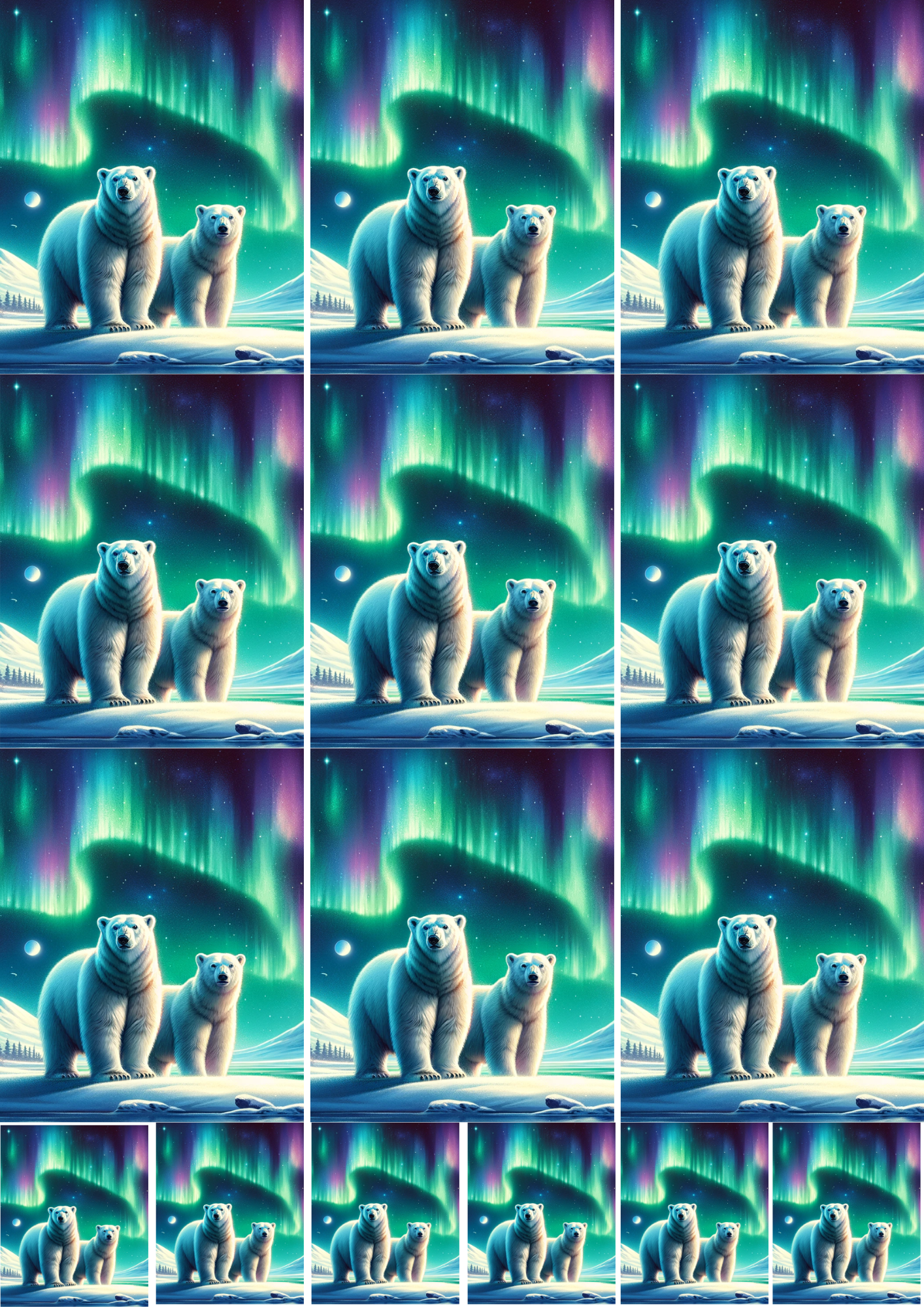 Rice Paper for Decoupage Polar Bears with Aurora Borealis Collage Cat. No. 5378