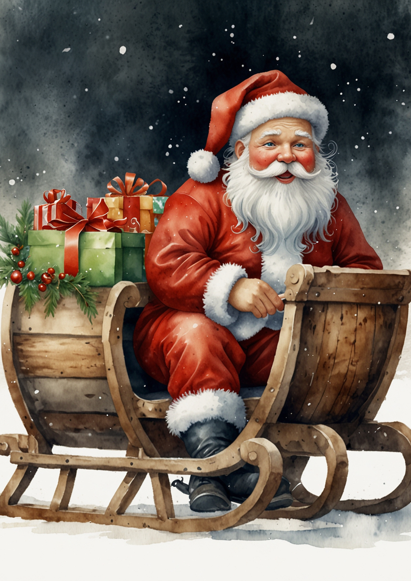 Rice Paper For Decoupage Santa Claus In Sleigh Cat. No. 5439