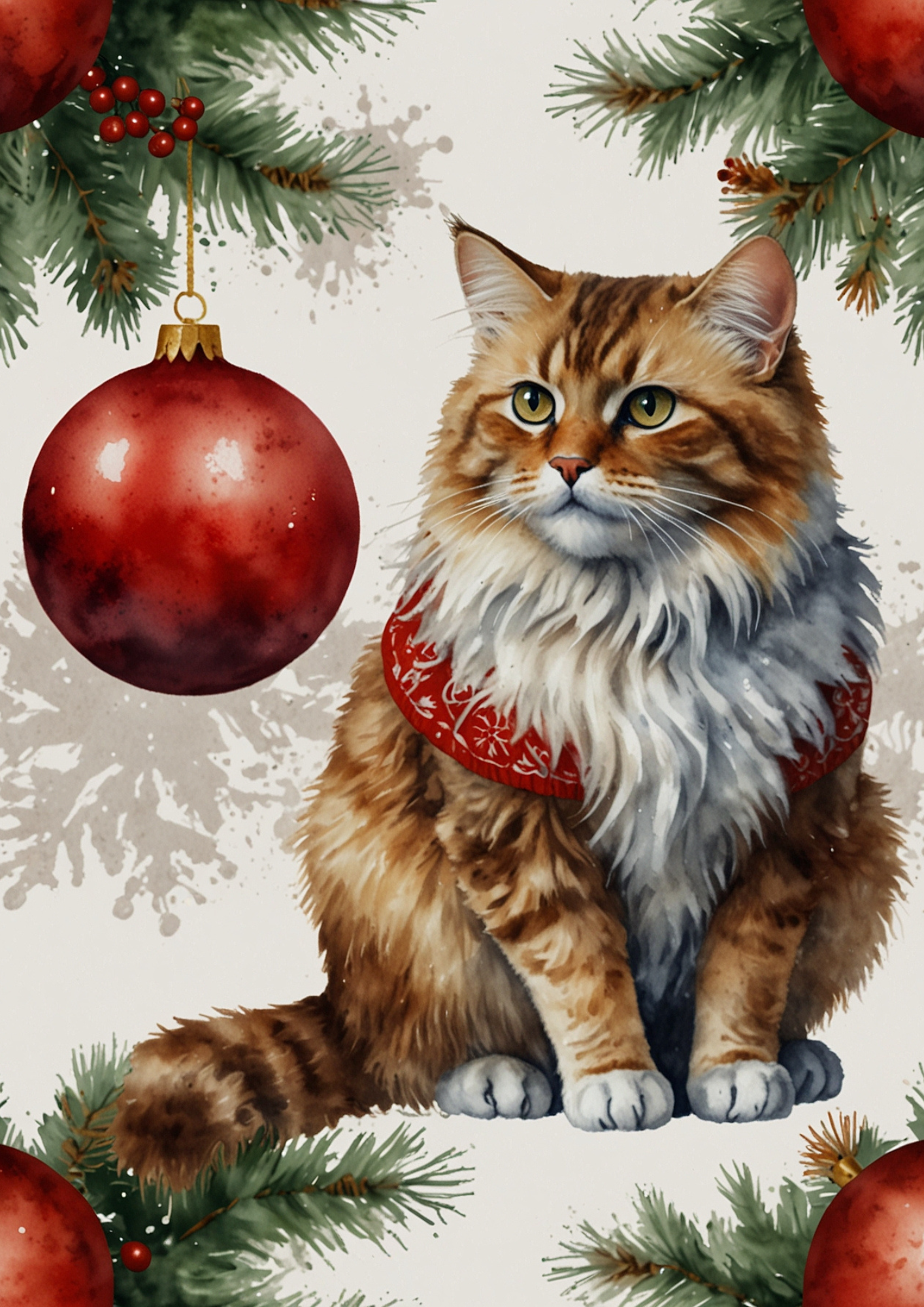 Rice Paper For Decoupage Christmas Cat And Christmas Tree Bauble Full Cat. No. 5463