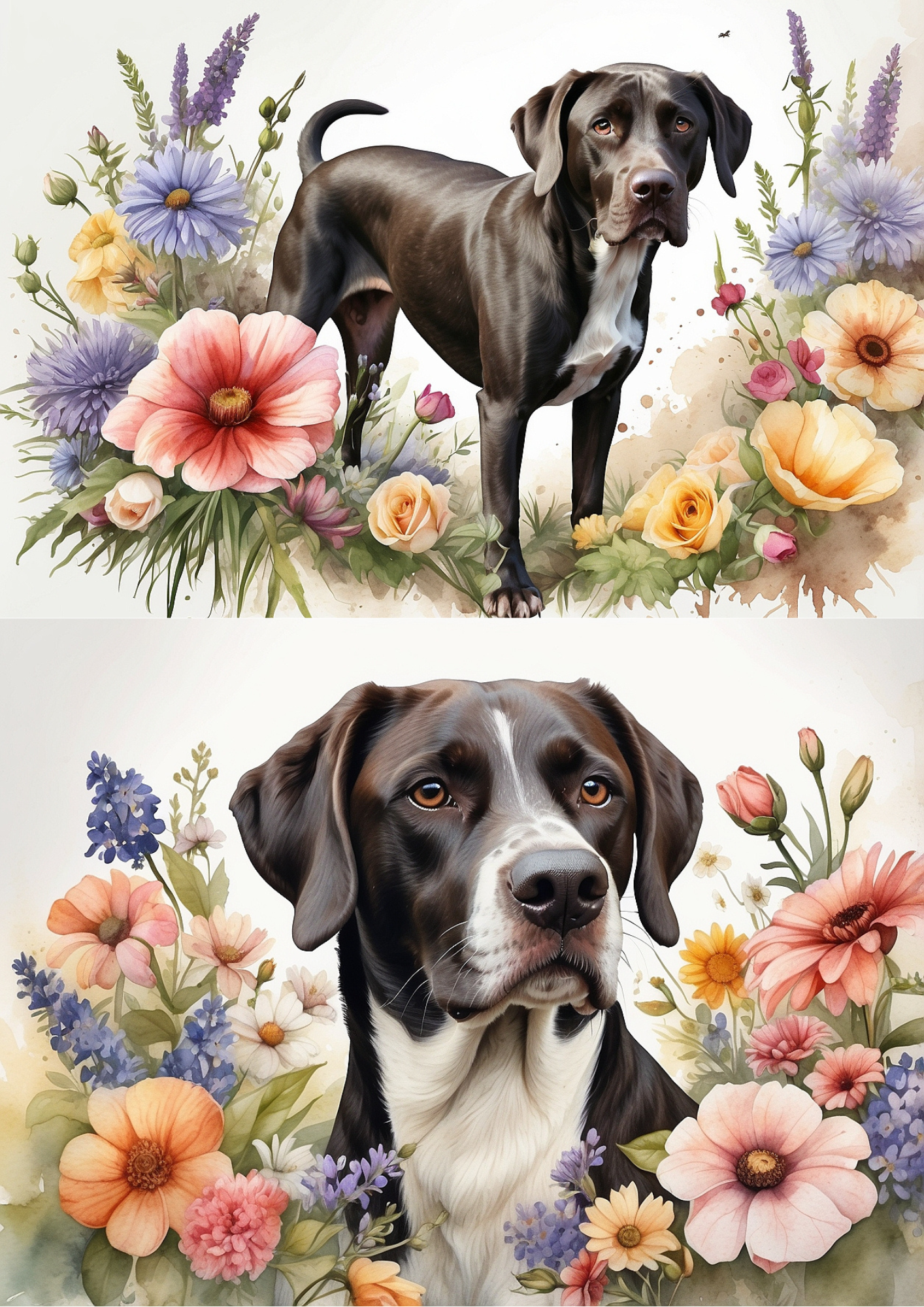 Rice Paper for Decoupage Dog in Flowers Collage Cat. No. 5472