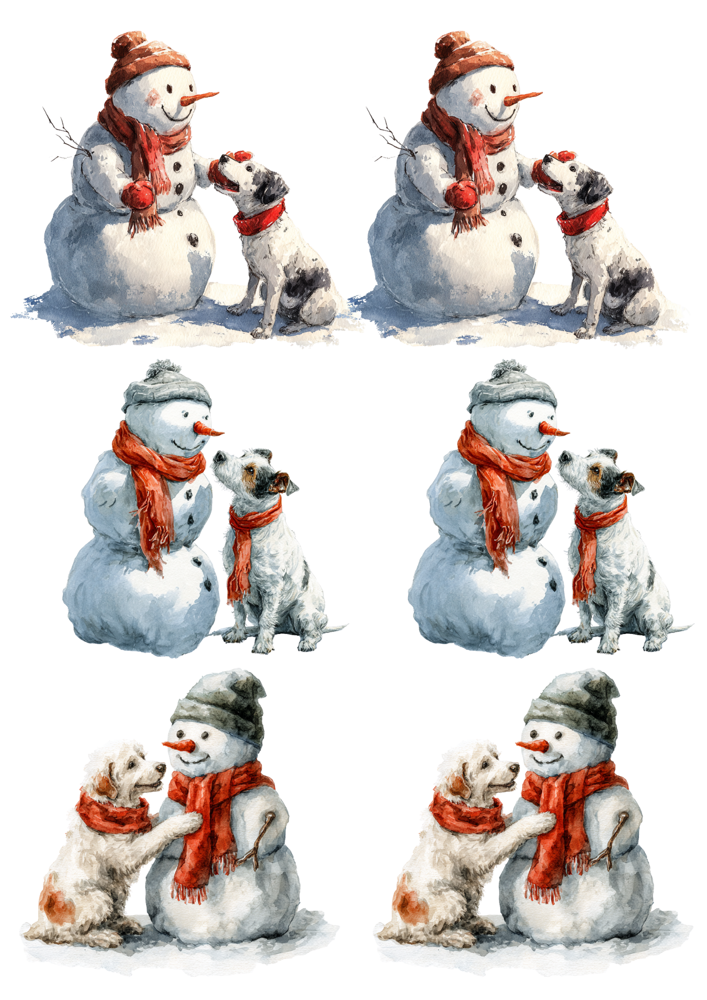 Rice Paper For Decoupage Snowman And Dog Collage Cat. No. 5495