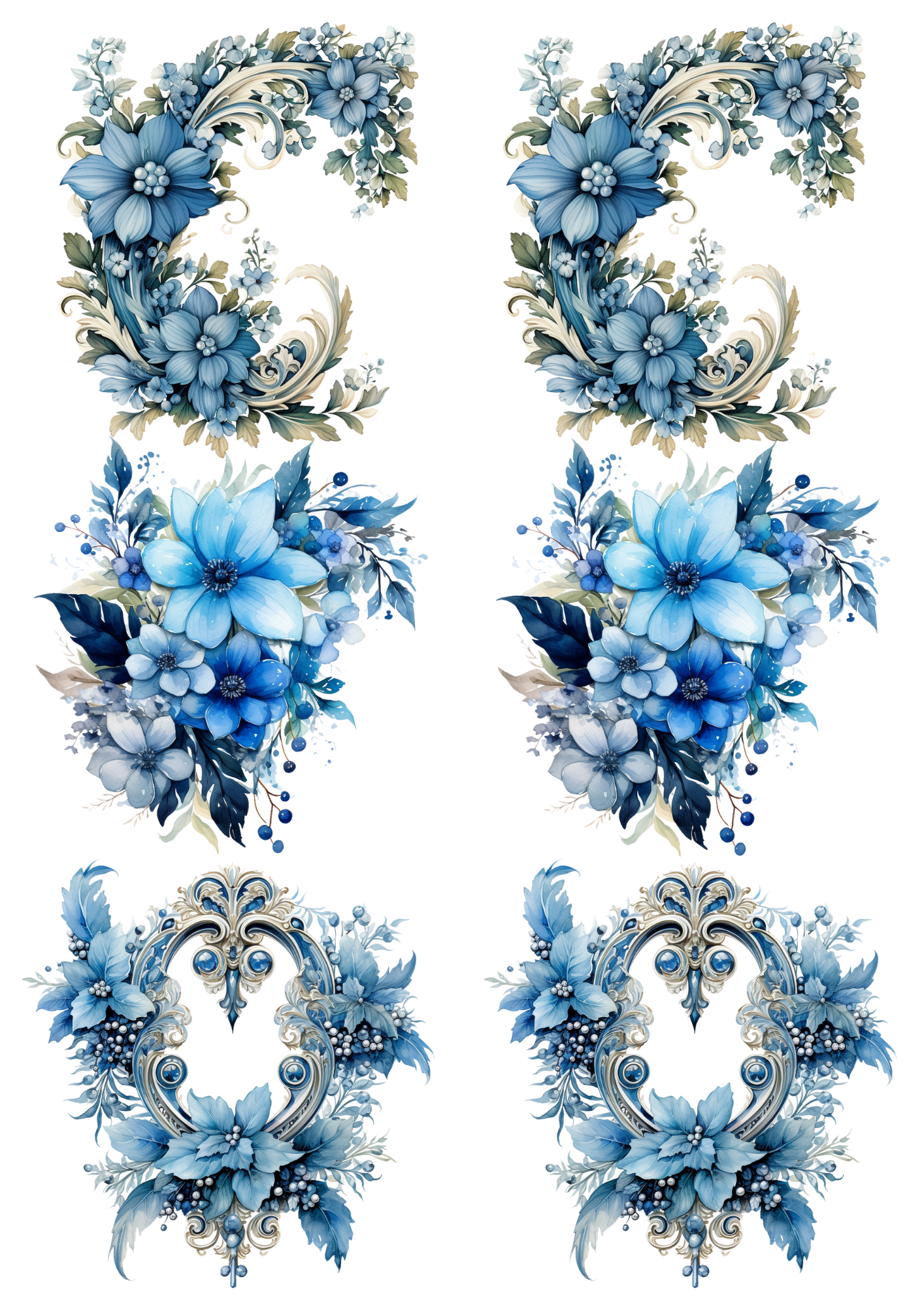 Rice Paper For Decoupage Garlands of Blue Flowers Collage Cat. No. 5523