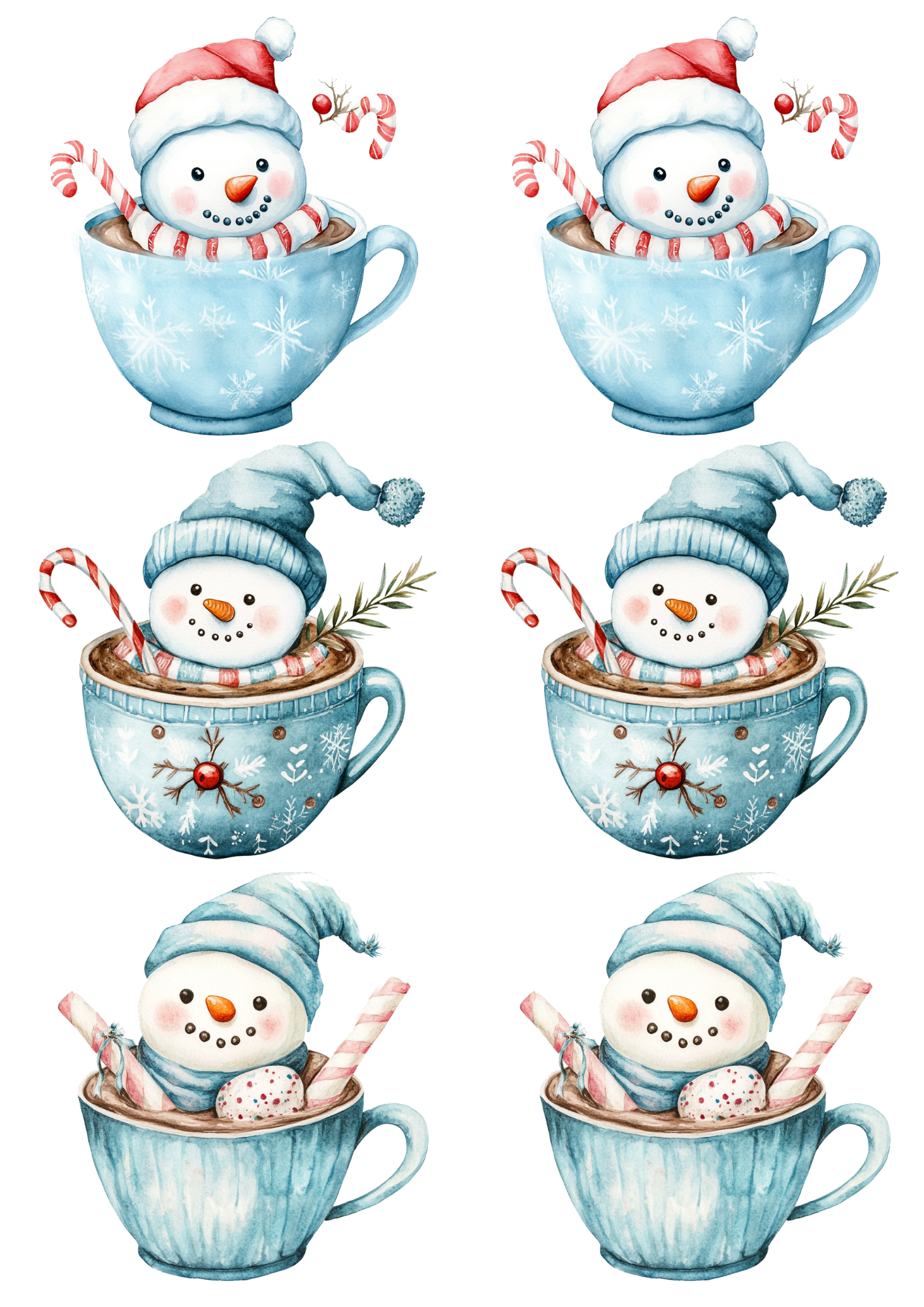 Rice Paper For Decoupage Snowman in a Cup Collage Cat. No. 5561