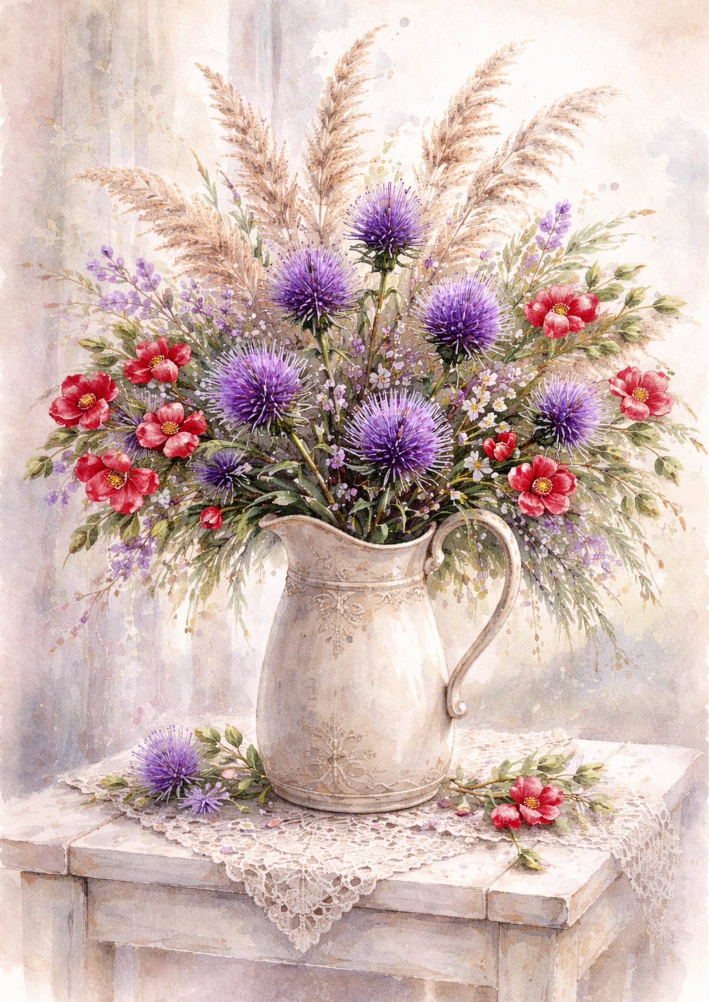 Rice Paper For Decoupage Bouquet of Wild Flowers in a Jug Full Cat. No. 5687