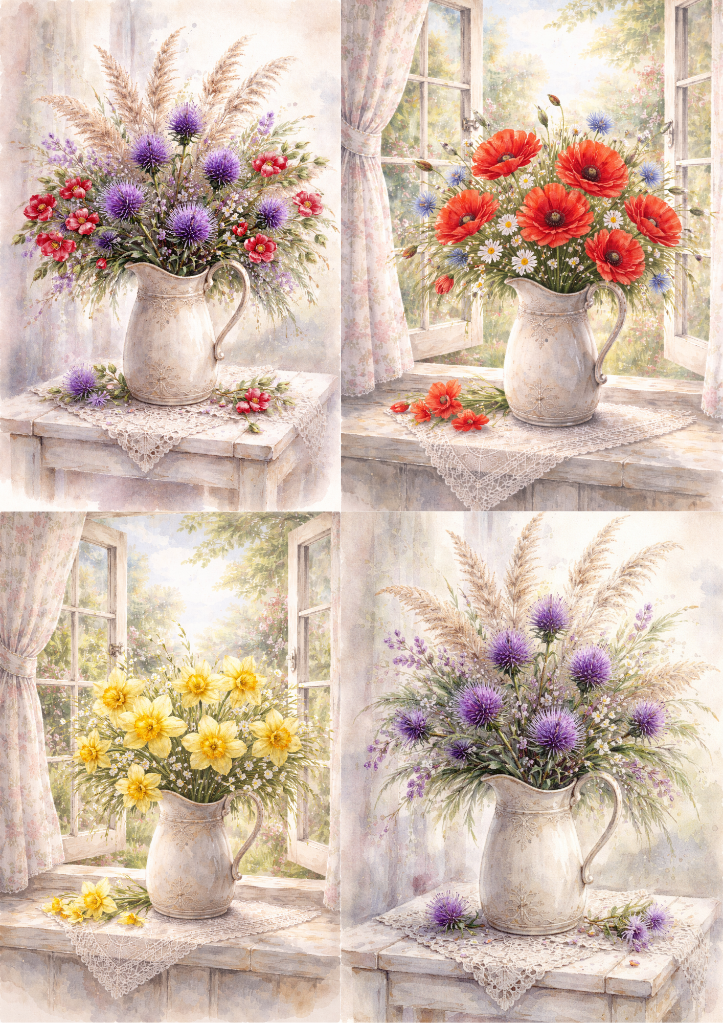 Rice Paper For Decoupage Flower Bouquet In A Jug Collage Cat. No. 5699