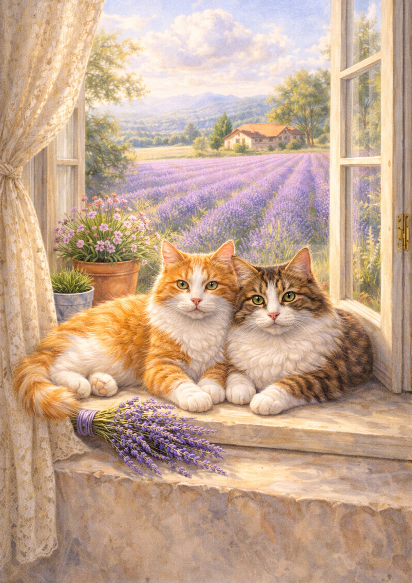 Rice Paper For Decoupage Two Cats And Lavender Field Full Cat. No. 5721