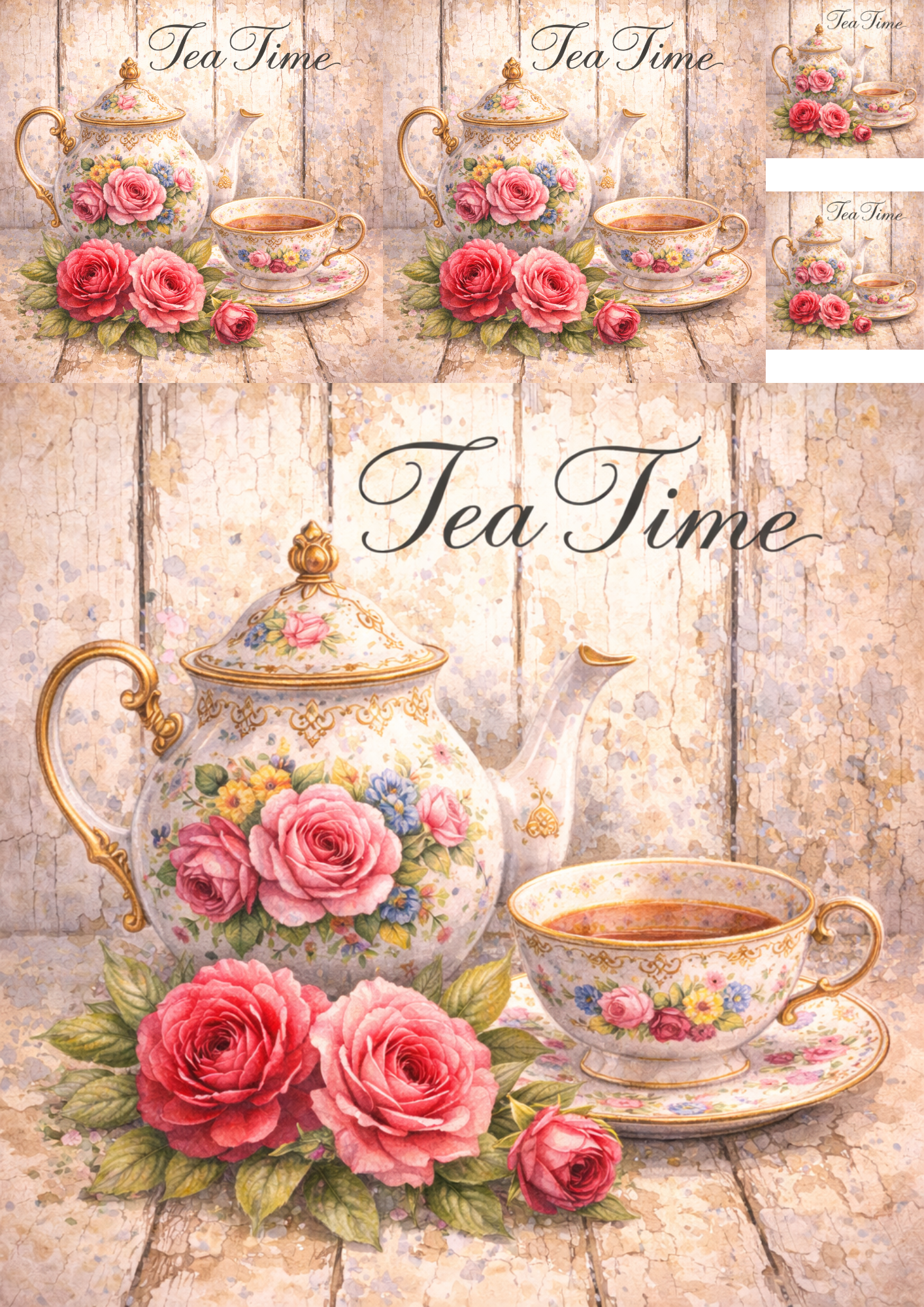 Rice Paper for Decoupage Tea Set in Flowers Collage Cat. No. 5760