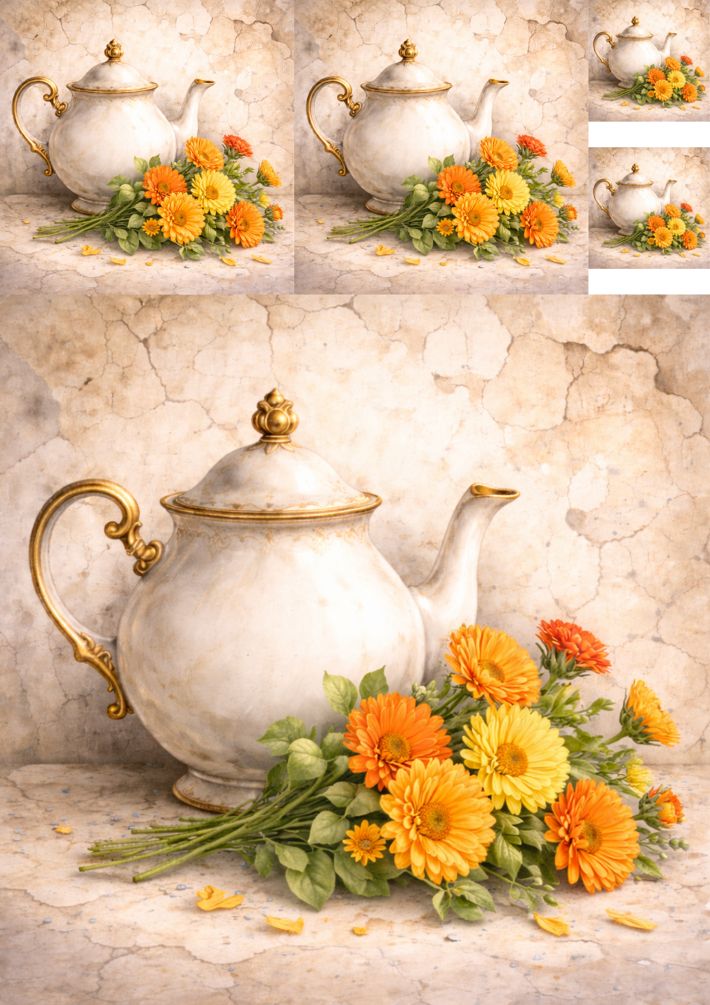 Rice Paper for Decoupage Tea Set in Flowers Collage Cat. No. 5764