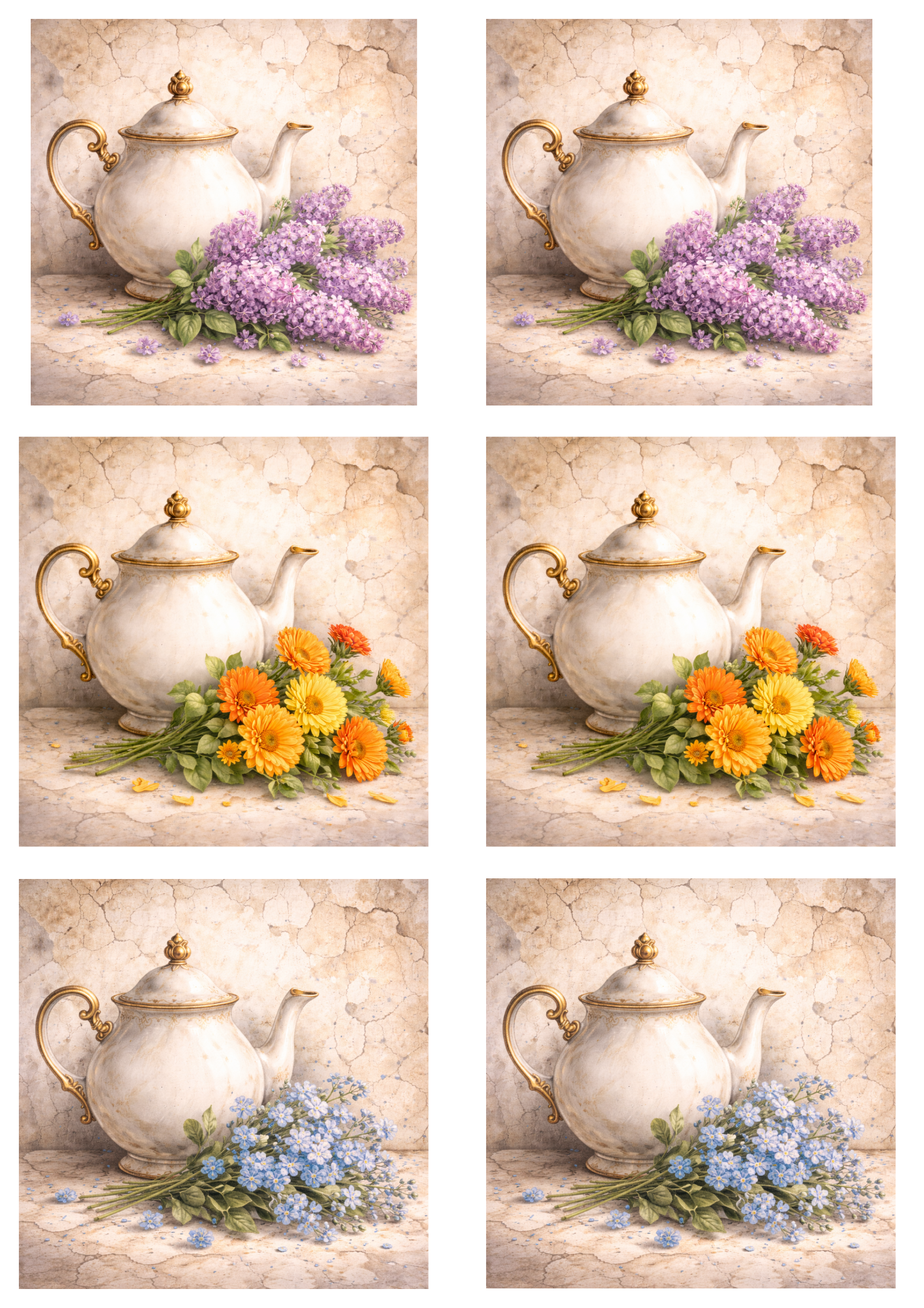 Rice Paper for Decoupage Tea Set in Flowers Collage Cat. No. 5765