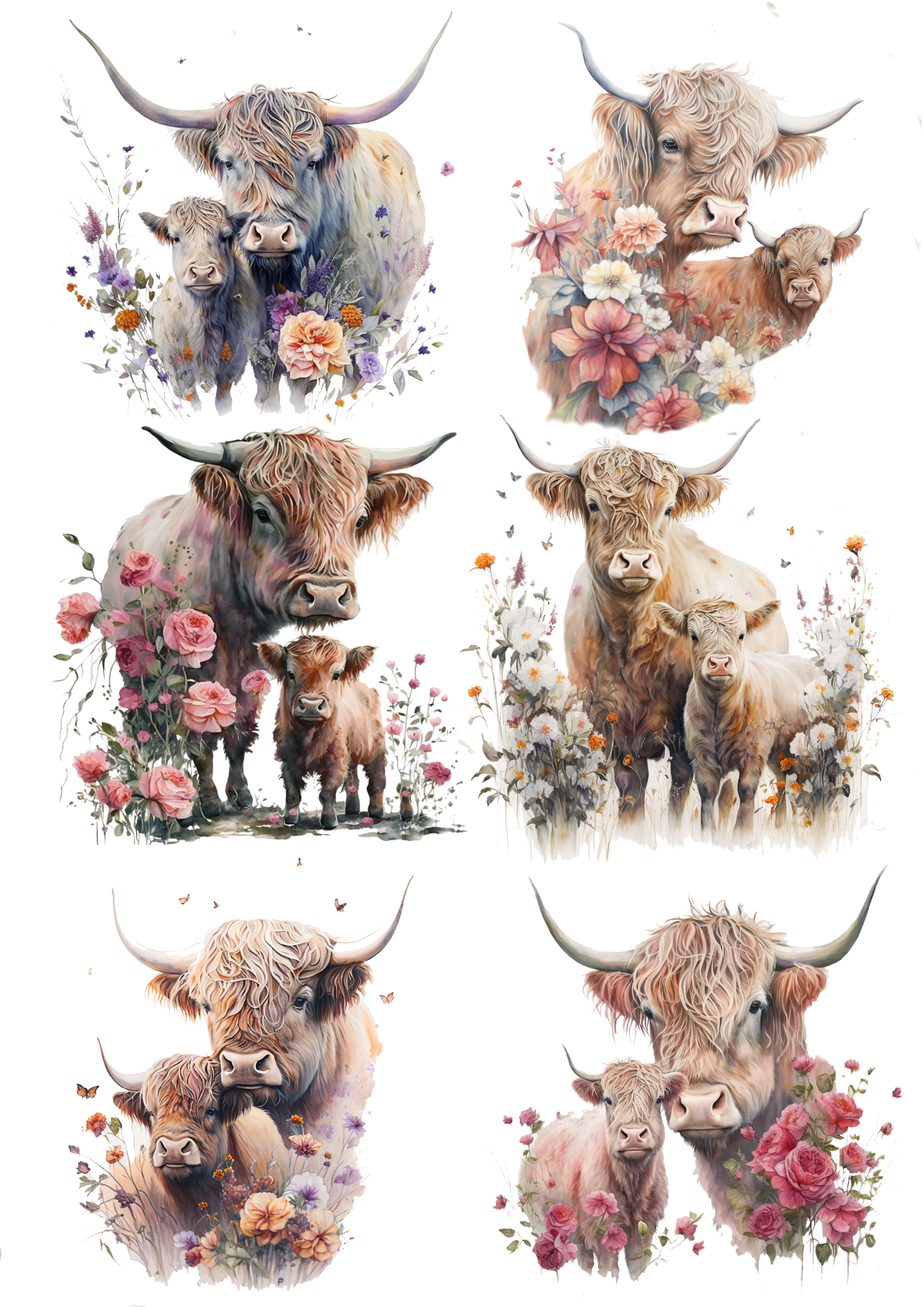 Rice Paper For Decoupage Highland Cow Collage Cat. No. 5803