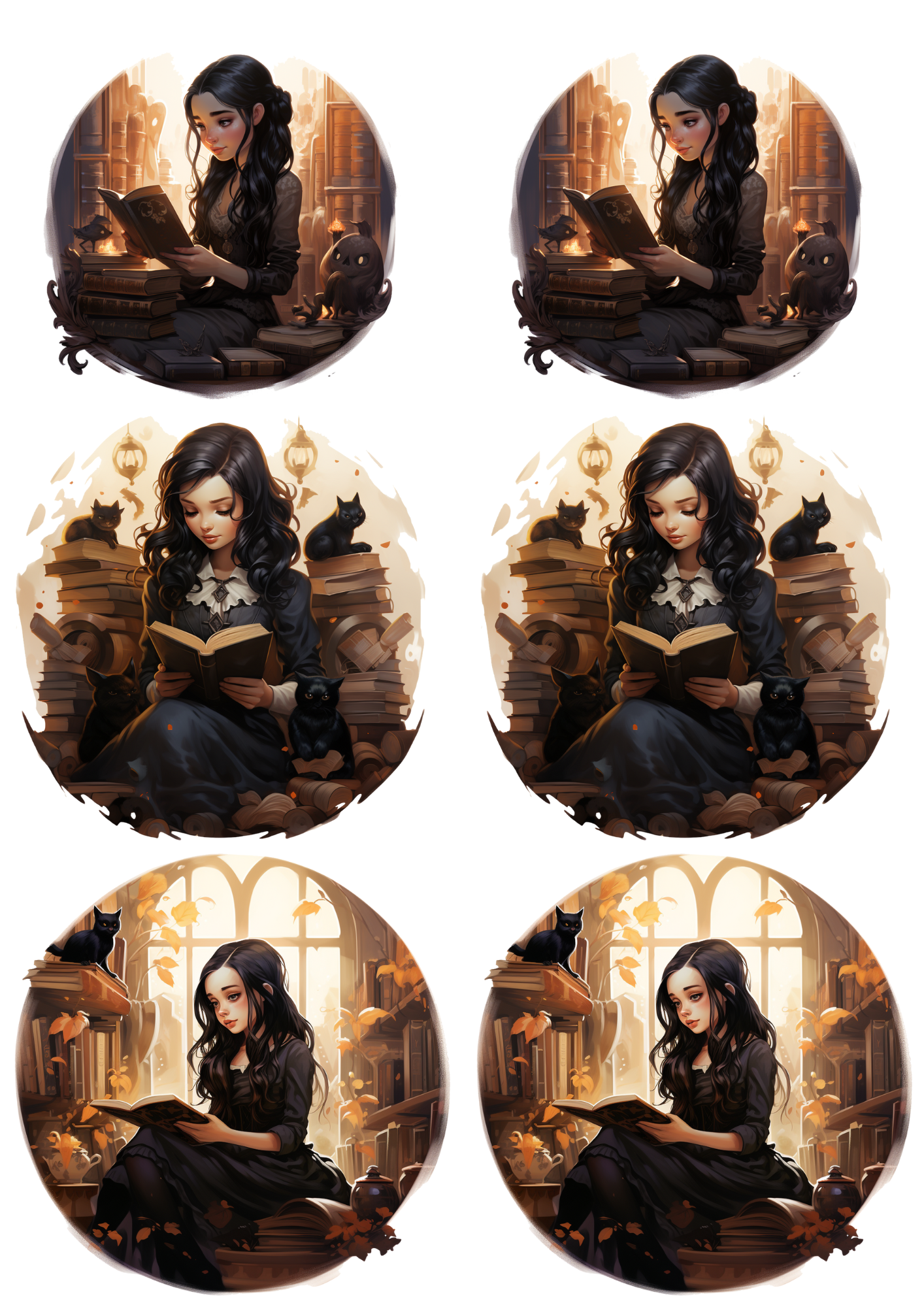 Rice Paper For Decoupage Girl Reading Book In Circles Collage Cat. No. 5811