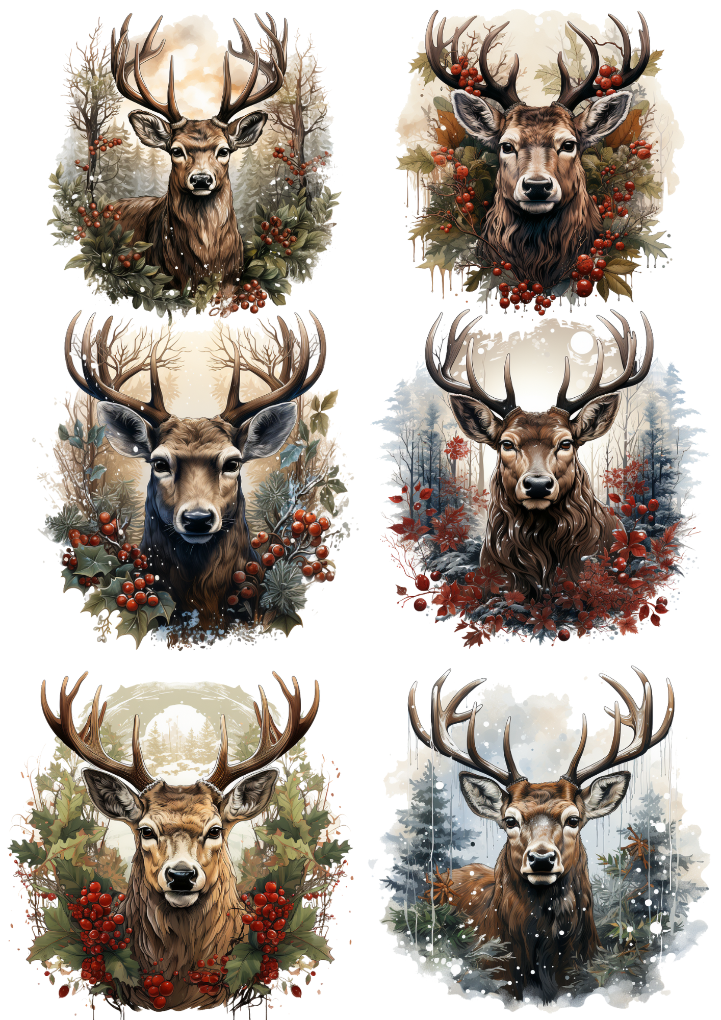 Rice Paper For Decoupage Deer Head in Flowers Collage Cat. No. 8315