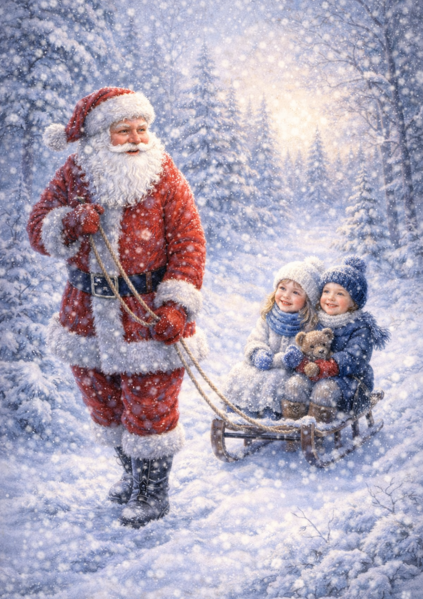 Rice Paper For Decoupage Santa Pulls Children On A Sled Full Cat. No. 8355