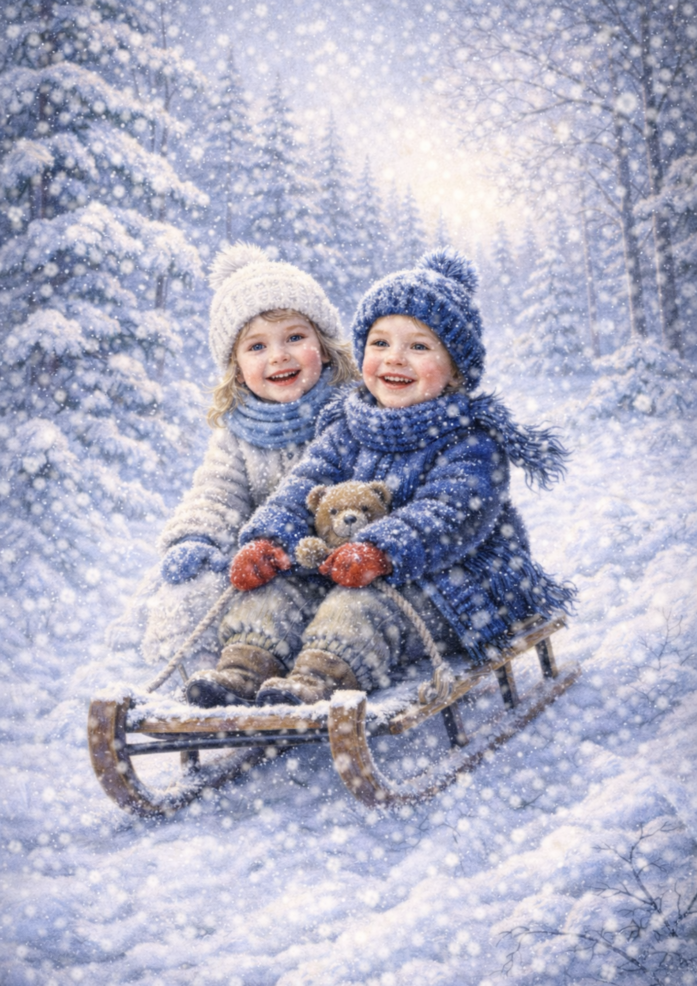Rice Paper For Decoupage Children On A Sled Full Cat. No. 8356
