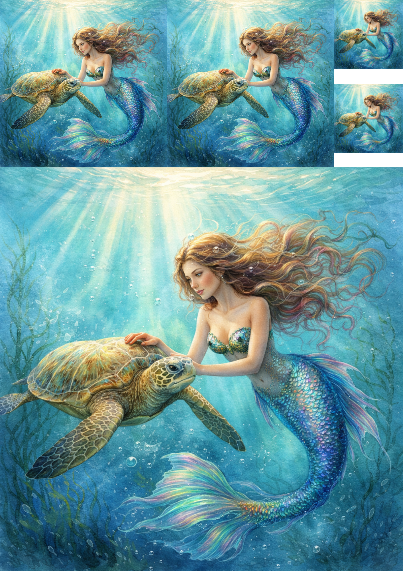 Rice Paper For Decoupage Mermaid With Turtle Collage Cat. No. 8408