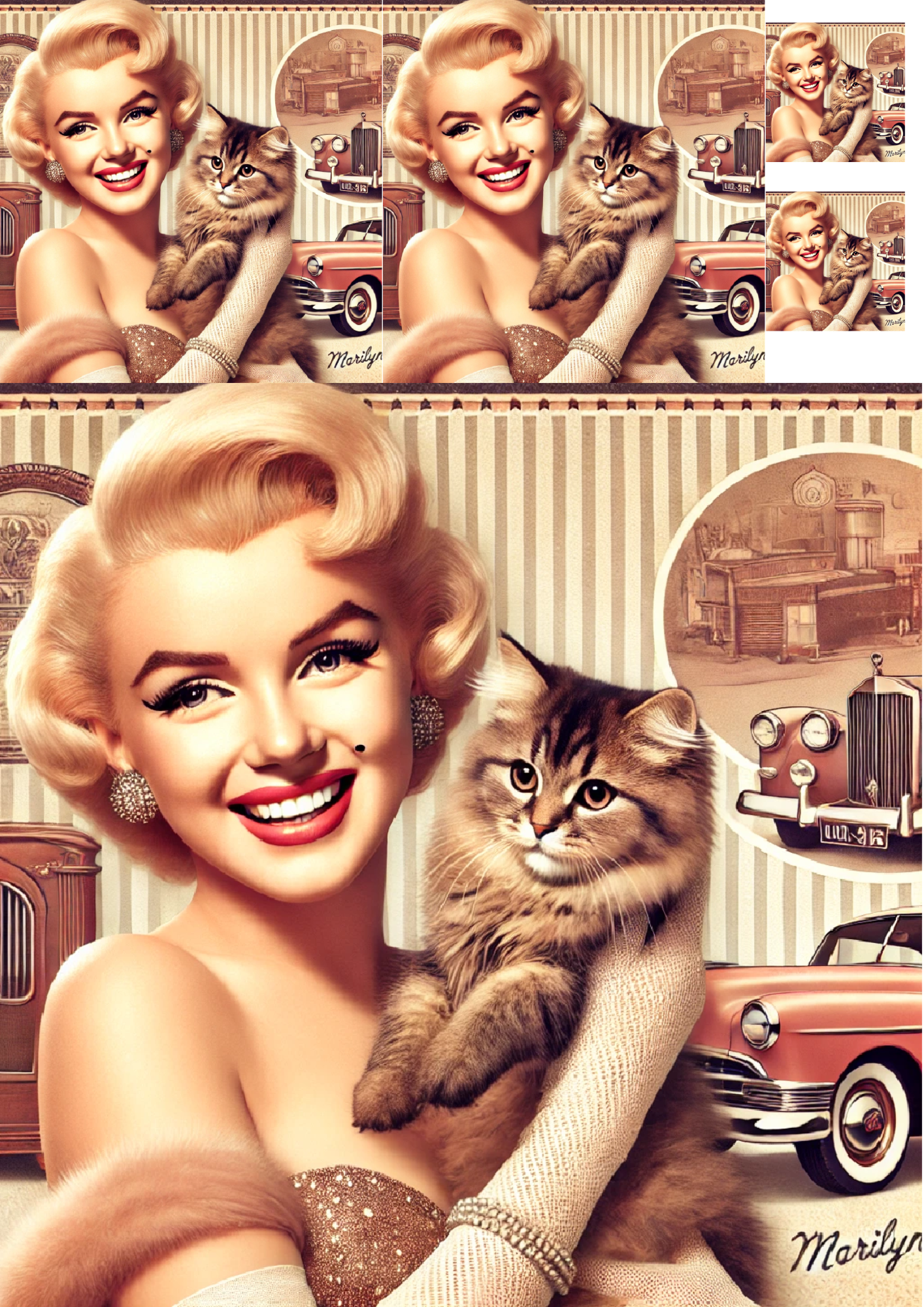 Reispapier für Decoupage, Collage „Marilyn Monroe hält eine Katze“, Kat.-Nr. 1341